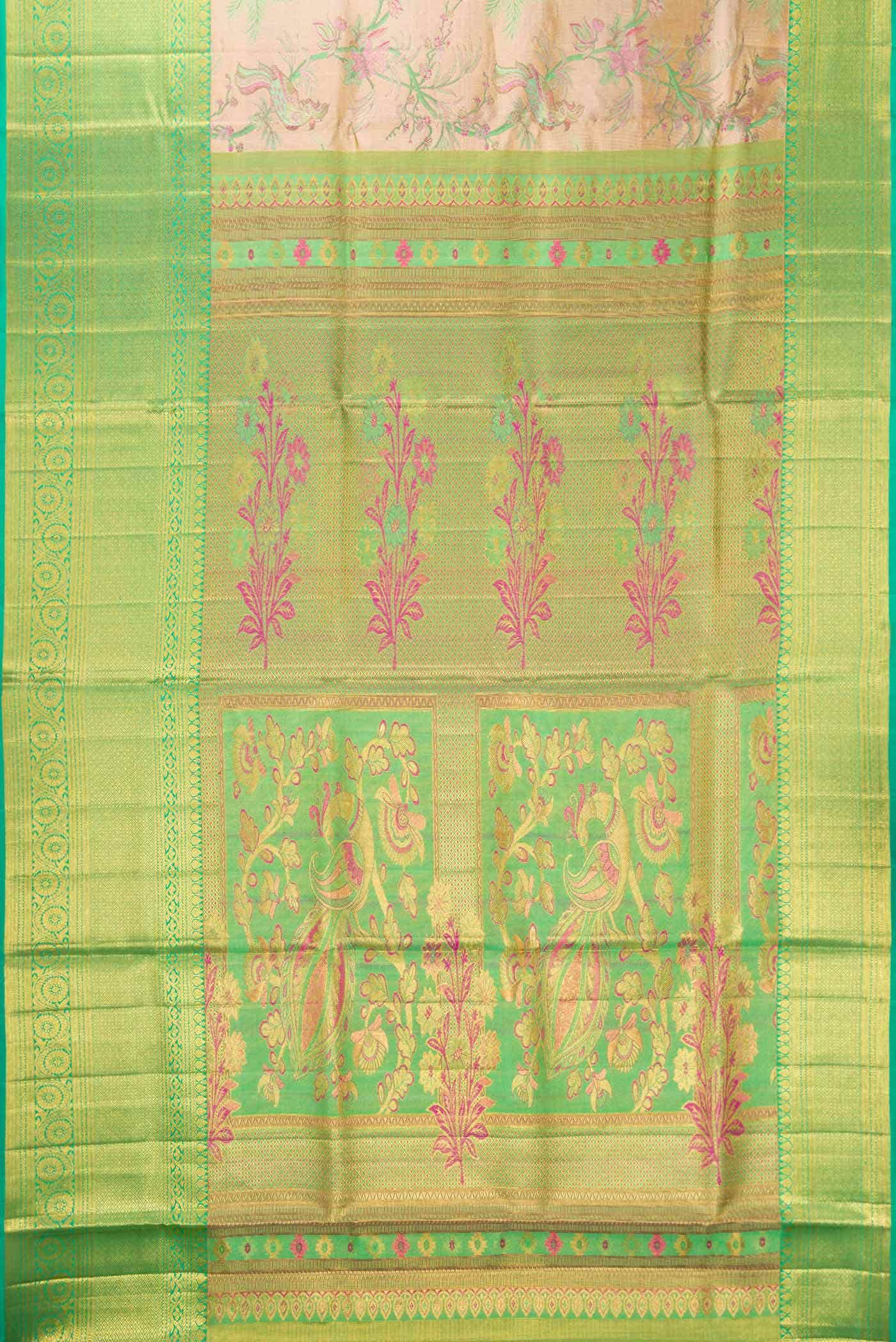 Rose Gold Dual Tone Kanchipuram Tissue Silk Saree