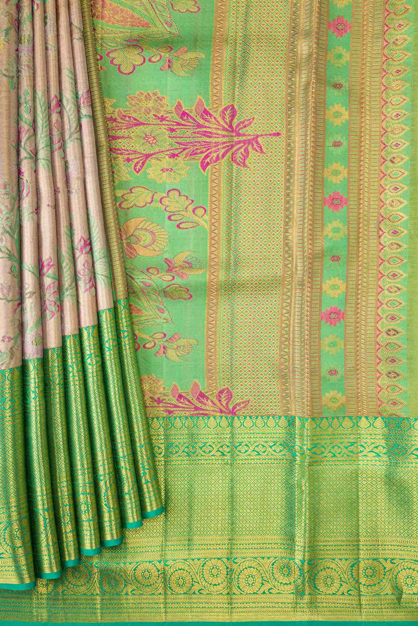 Rose Gold Dual Tone Kanchipuram Tissue Silk Saree