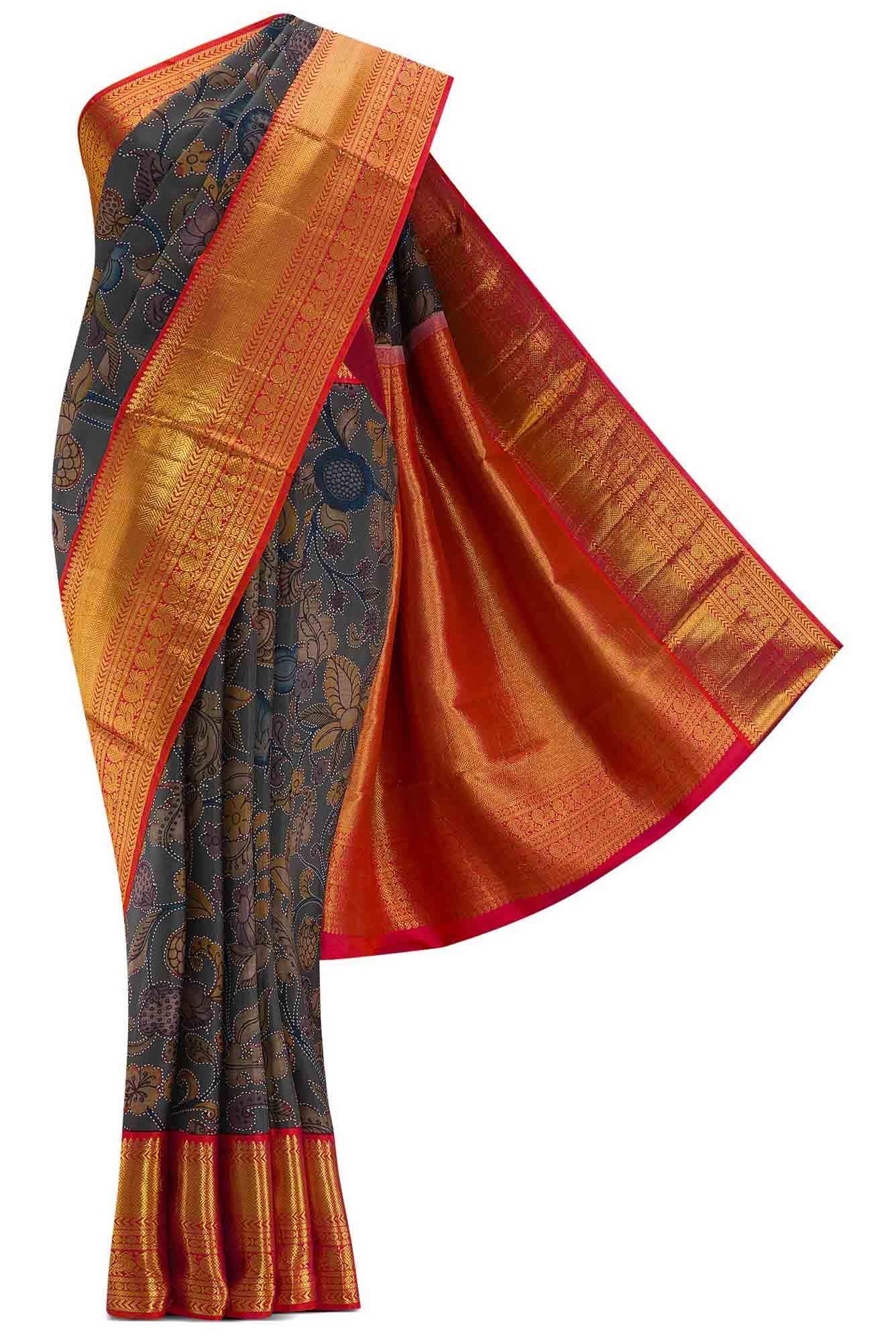 Blue Grey Dual Tone Kanjivaram Silk Saree