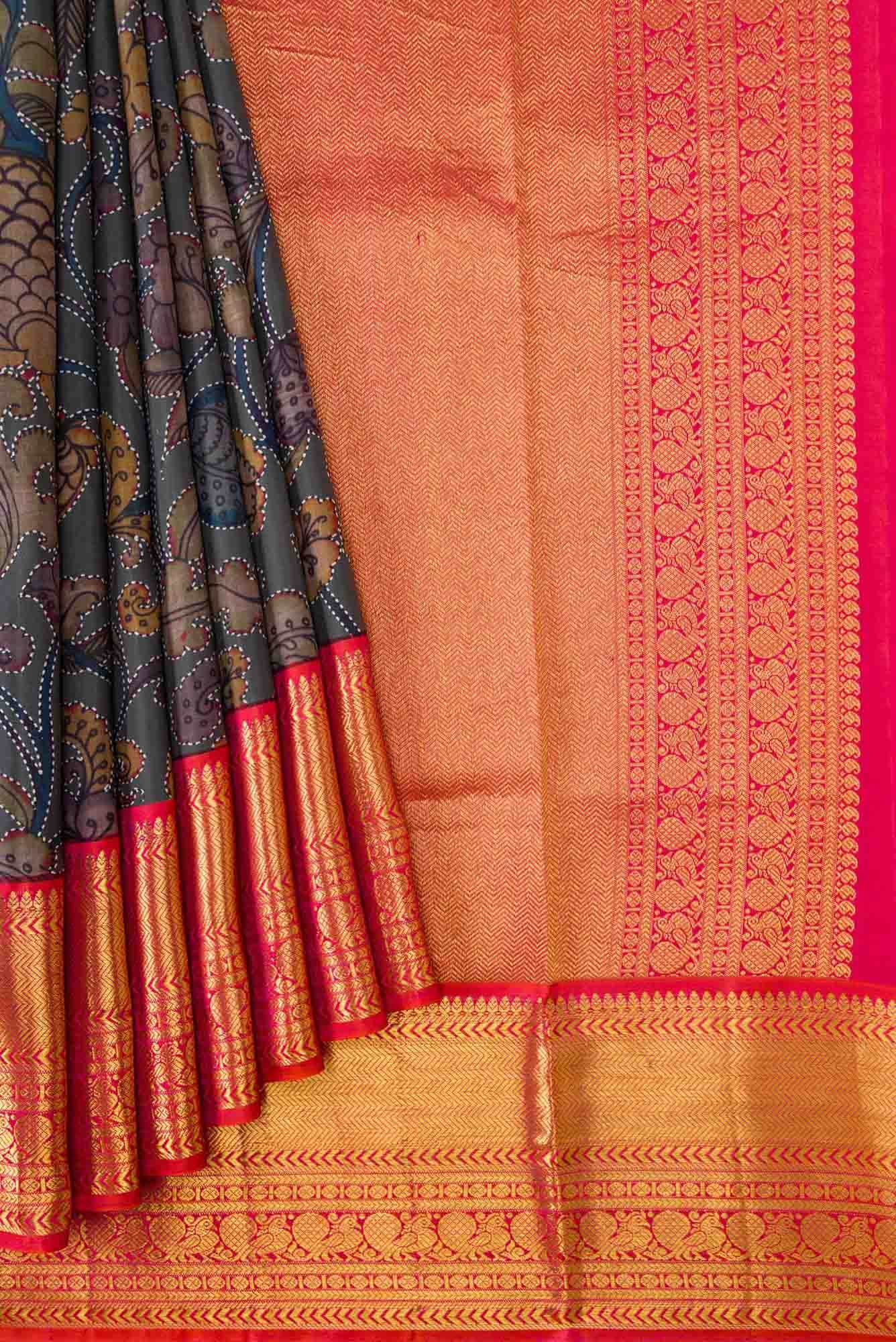 Blue Grey Dual Tone Kanjivaram Silk Saree