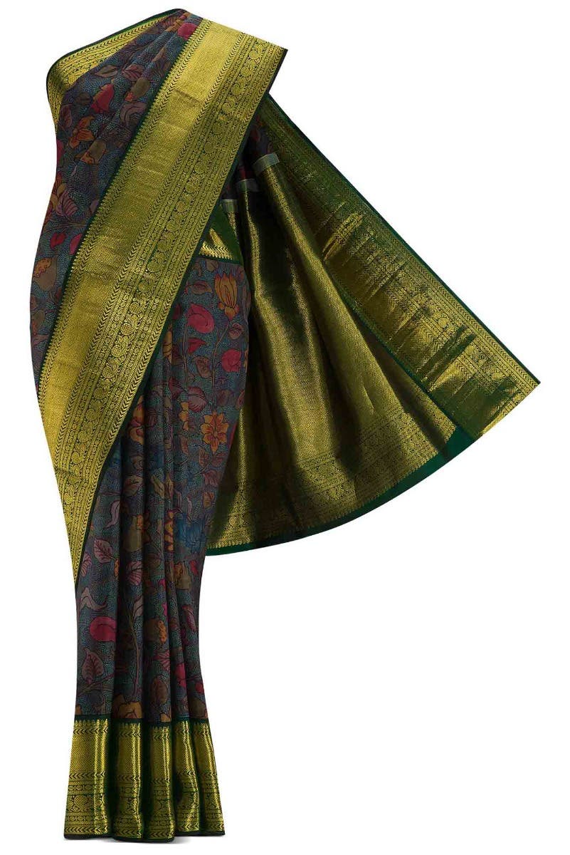 Blue Grey Dual Tone Kanjivaram Silk Saree