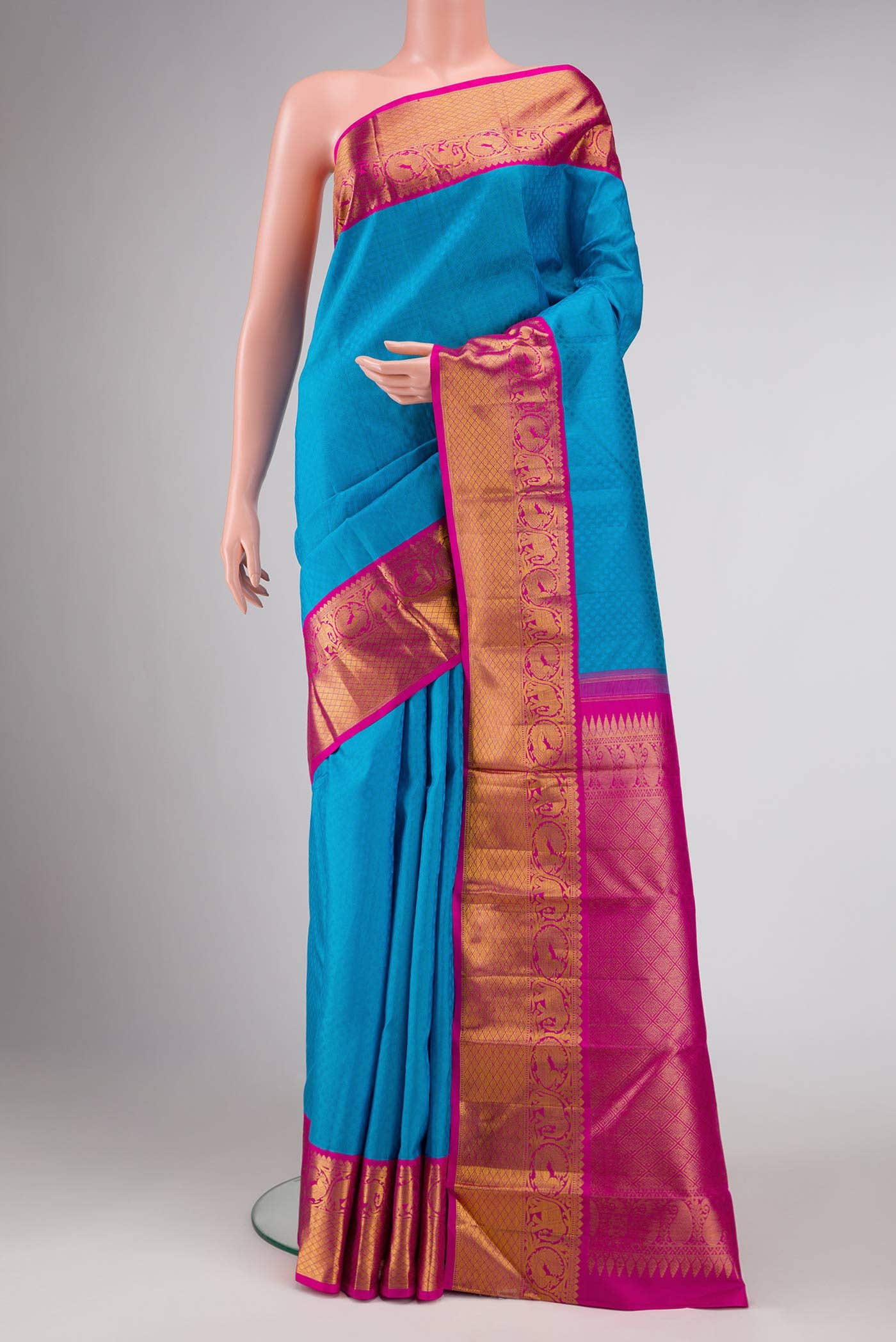 Sky Blue Kanchipuram Silk Saree