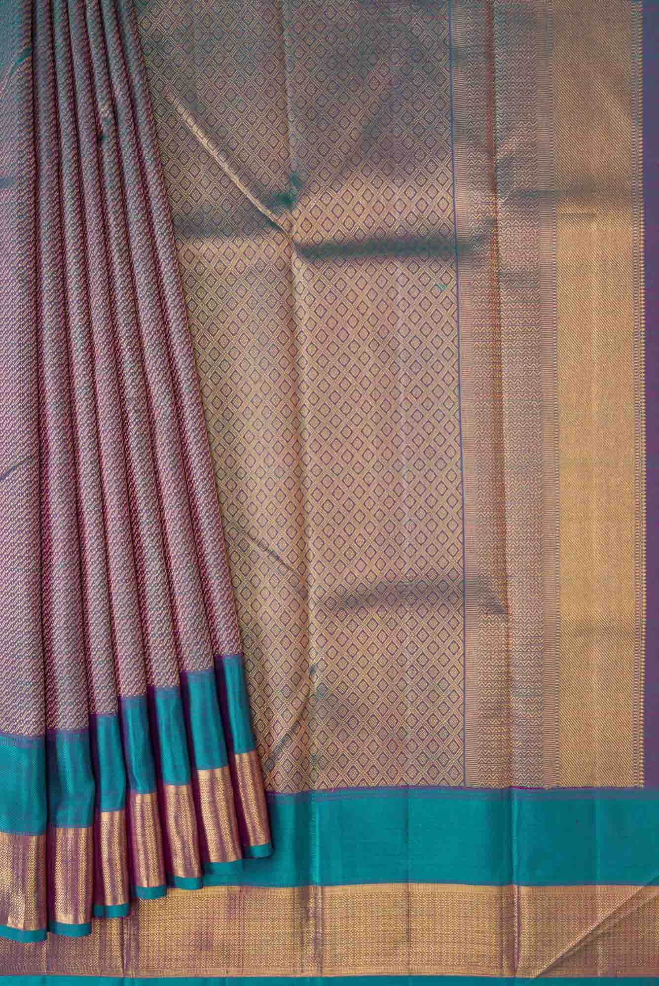 Blue with pink Color Kanjivaram Silk Saree