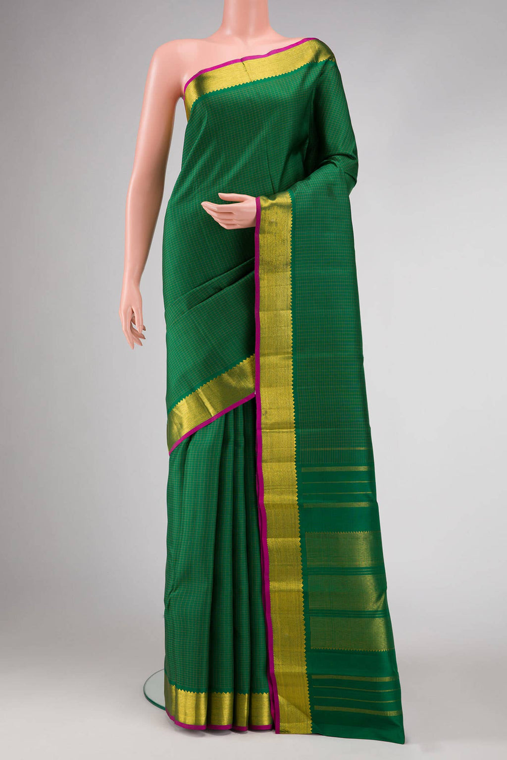 Pure Silk Pure Zari Green Dual Tone Kanchipuram Saree