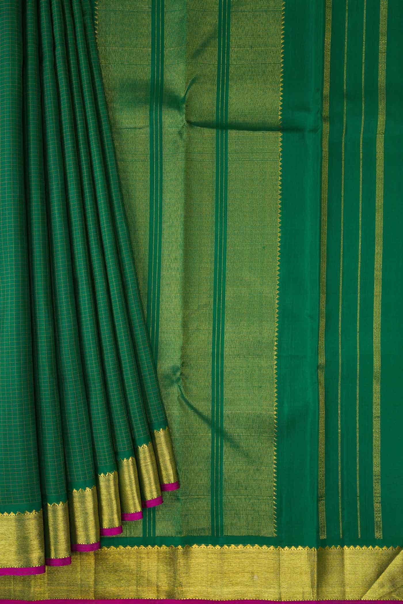 Pure Silk Pure Zari Green Dual Tone Kanchipuram Saree
