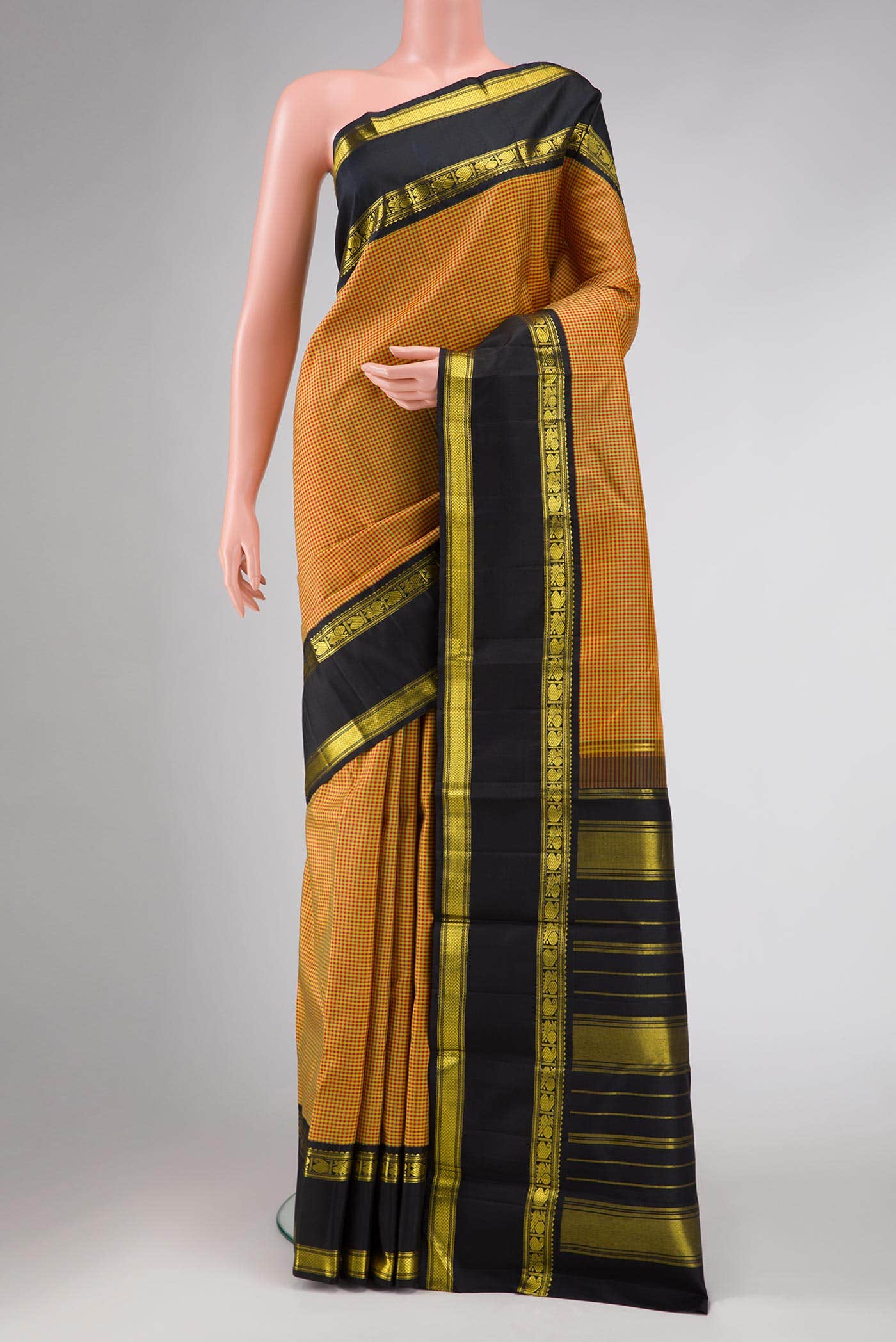 Pure Silk Pure Zari Mustard Dual Tone Kanchipuram Saree