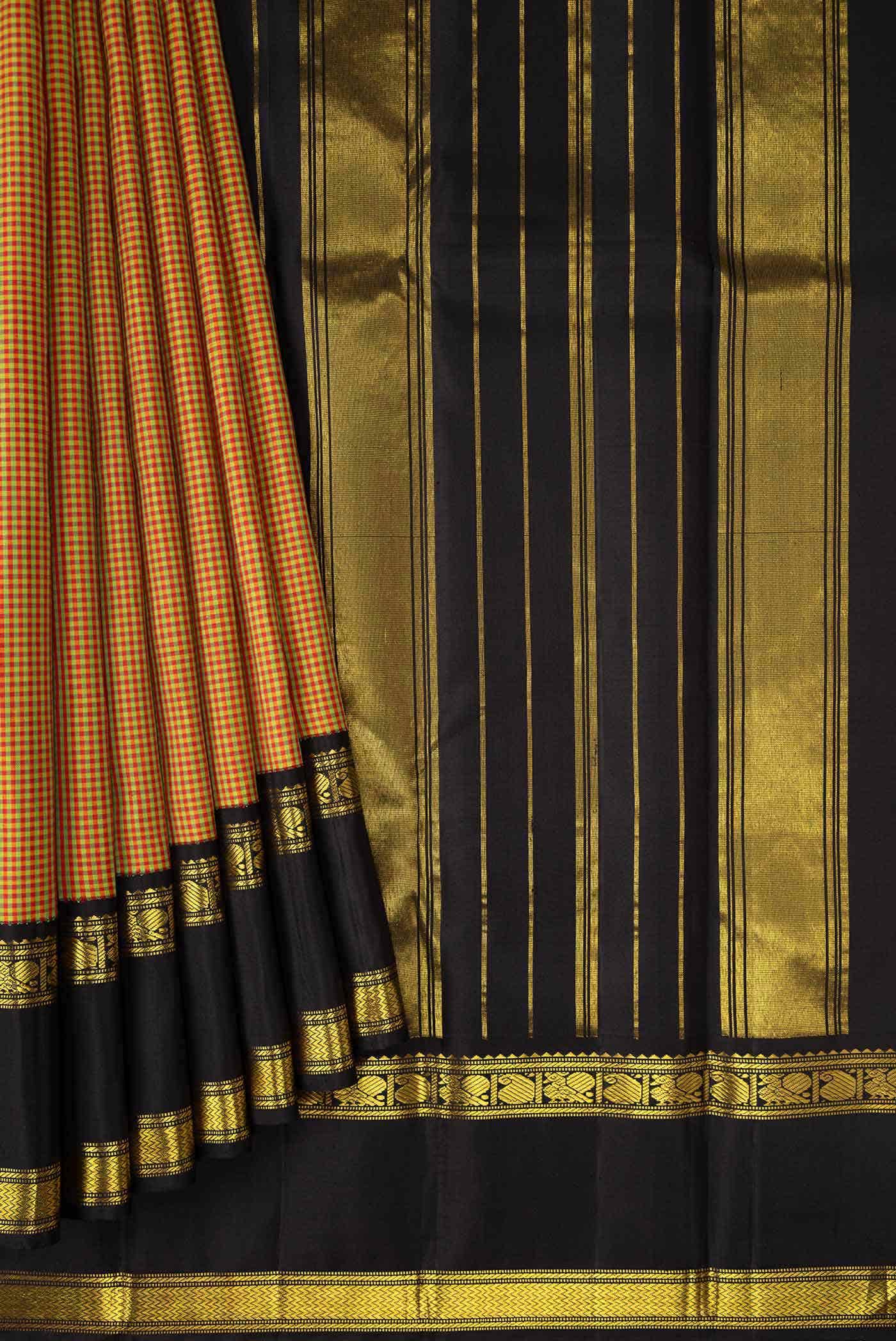 Pure Silk Pure Zari Mustard Dual Tone Kanchipuram Saree