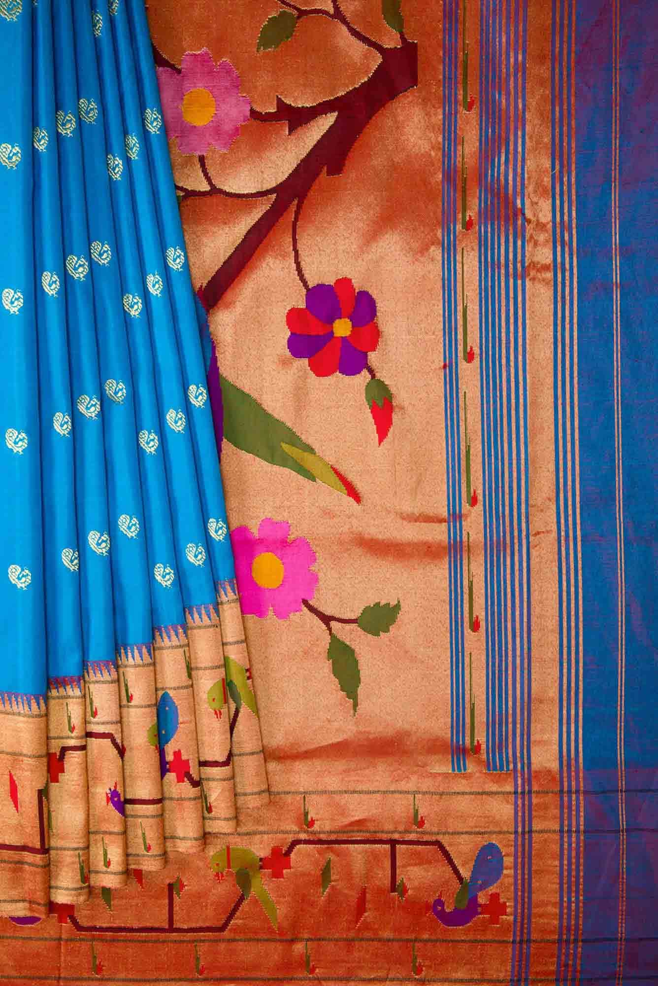 Sky Blue Dual Tone Paithani Silk Saree