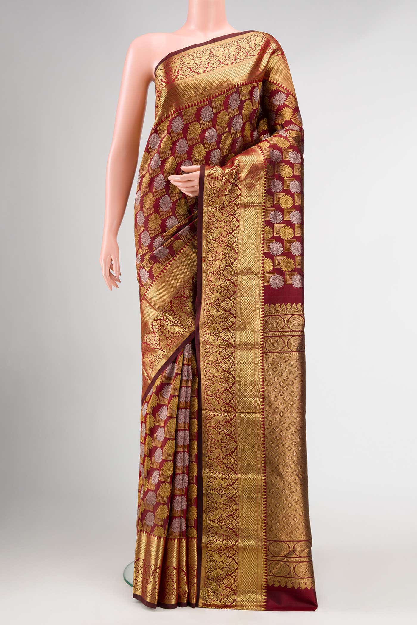 Maroon Dual Tone Kanjivaram Silk Saree