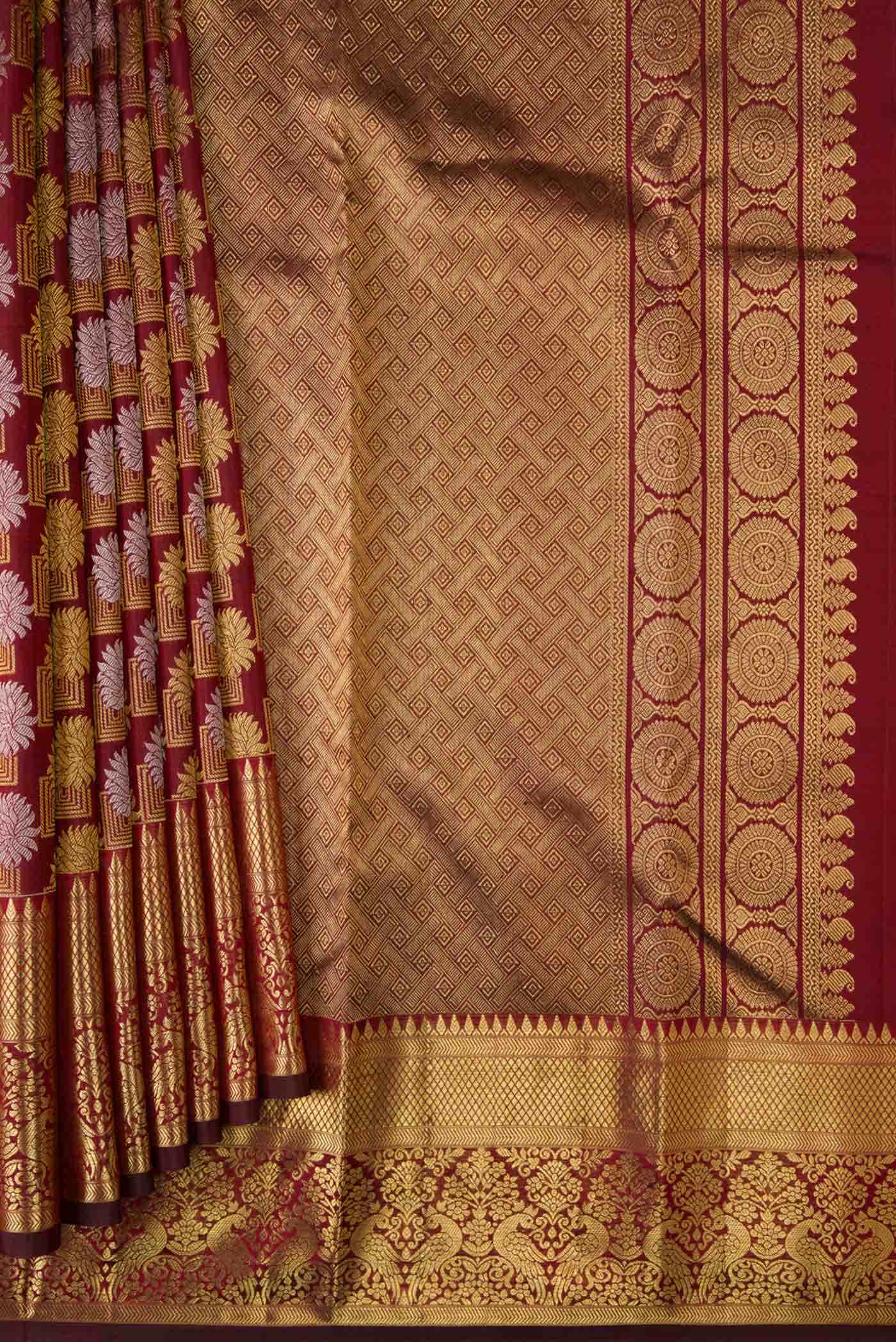 Maroon Dual Tone Kanjivaram Silk Saree