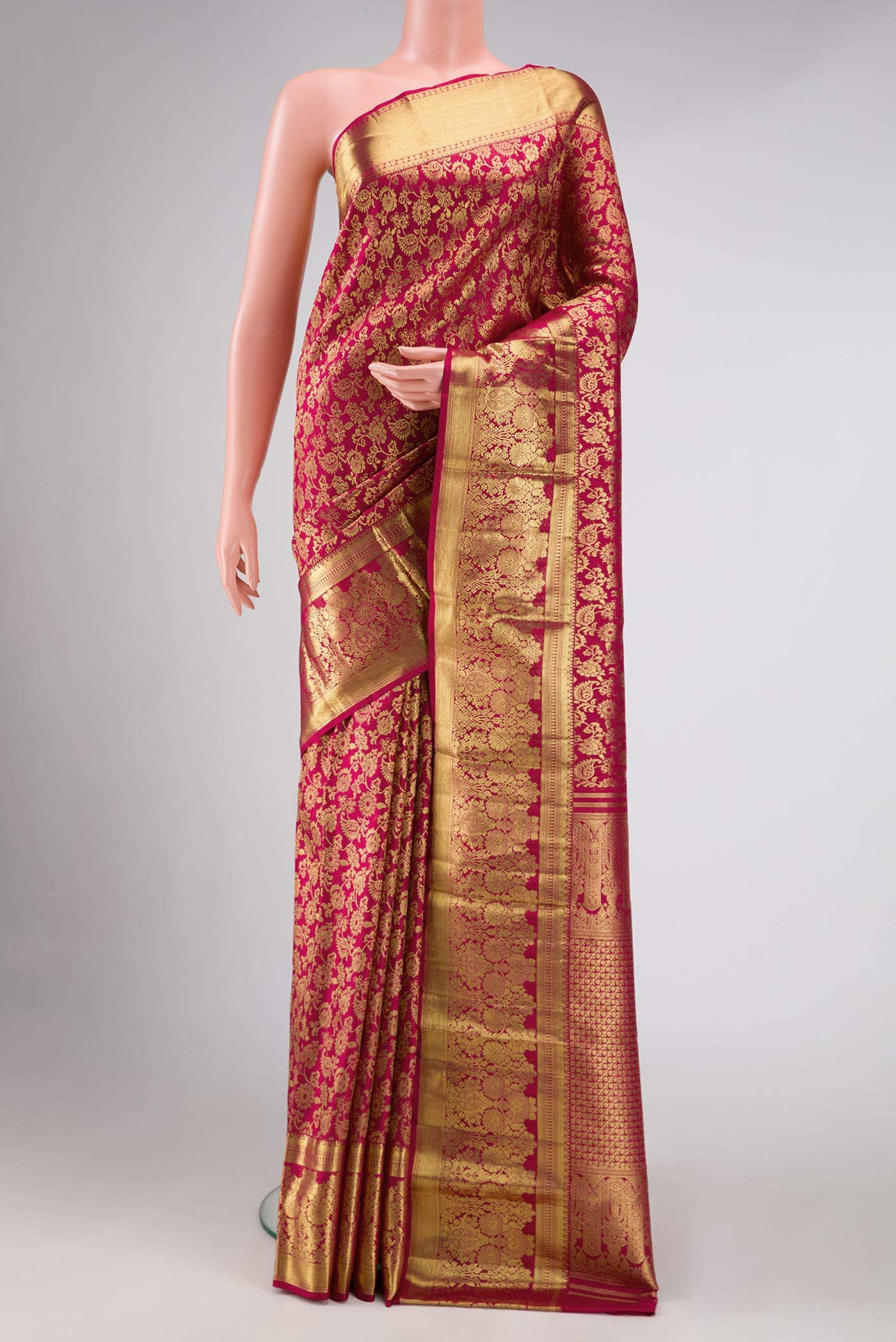 Dark Pink Dual Tone Kanchipuram Silk Saree