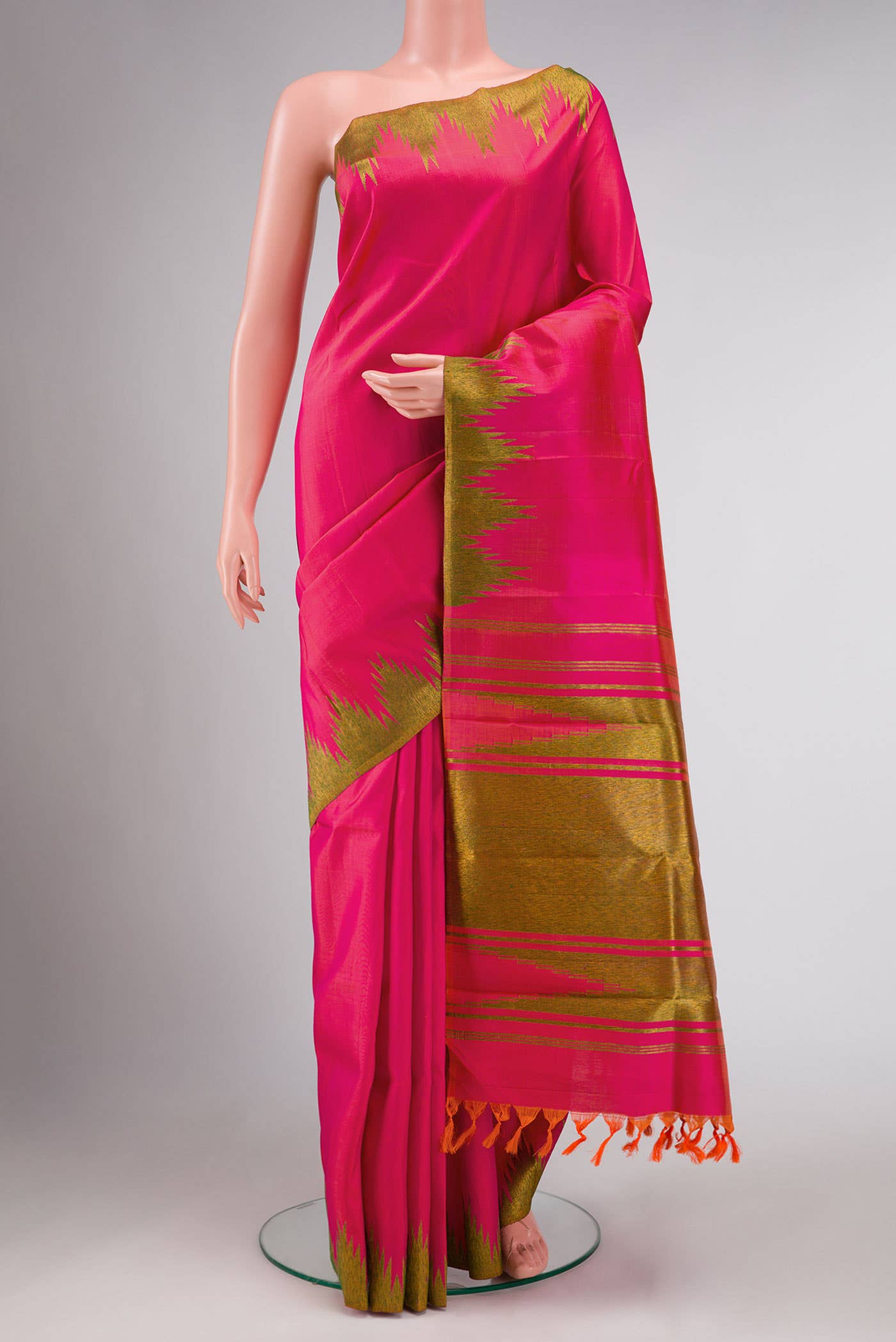 Pure Silk Pure Zari Pink Dual Tone Kanchipuram Saree
