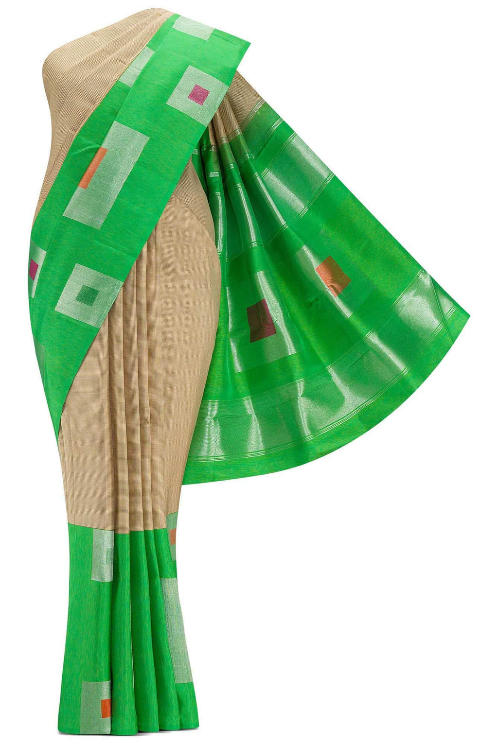 Pure Silk Pure Zari Sandal and Gold Dual Tone Kanchipuram Saree