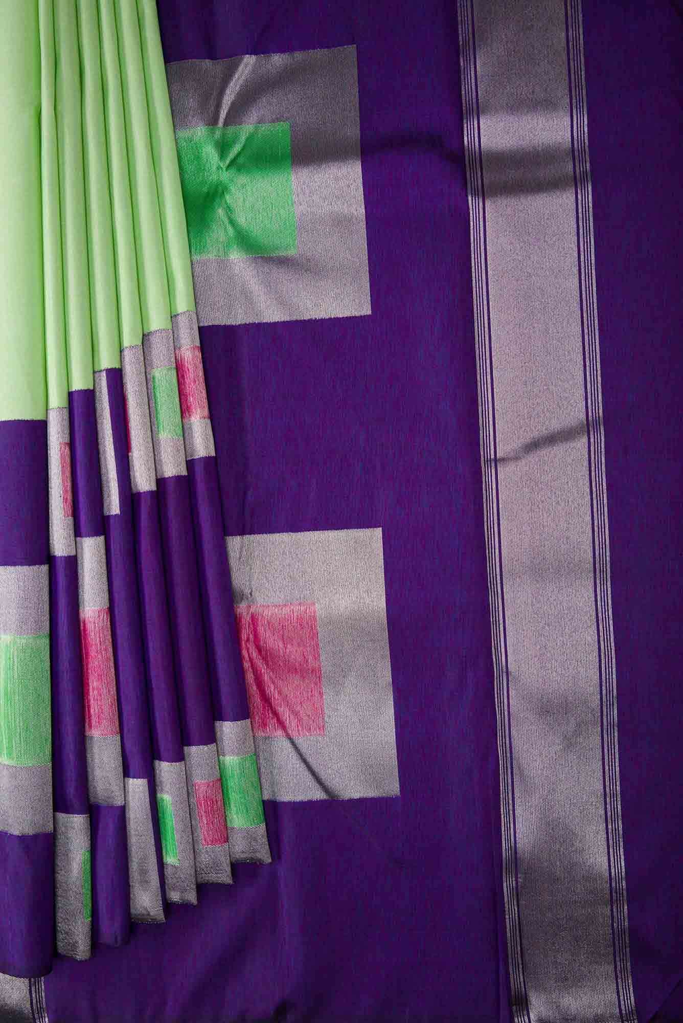Pure Silk Pure Zari Sea Green Dual Tone Kanchipuram Saree