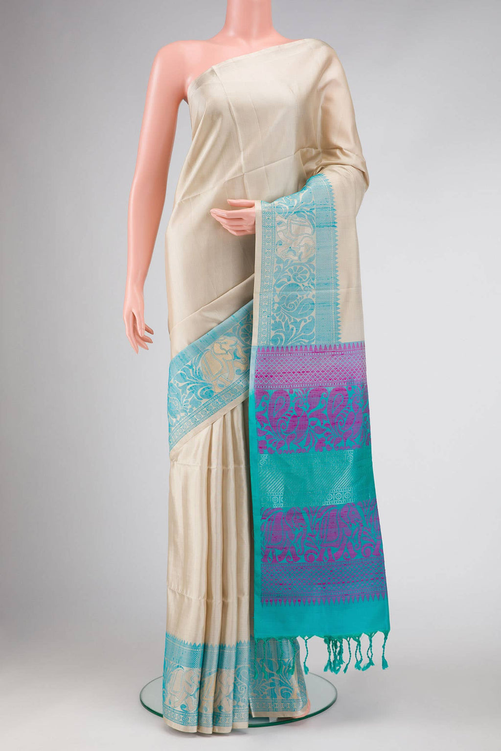 Beige Dual Tone Soft Silk Saree