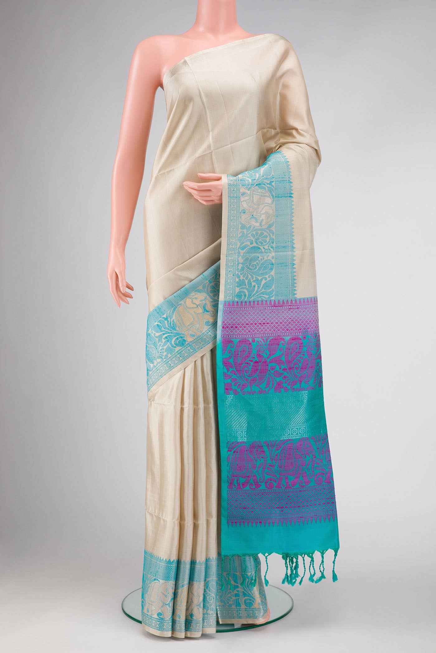 Beige Dual Tone Soft Silk Saree