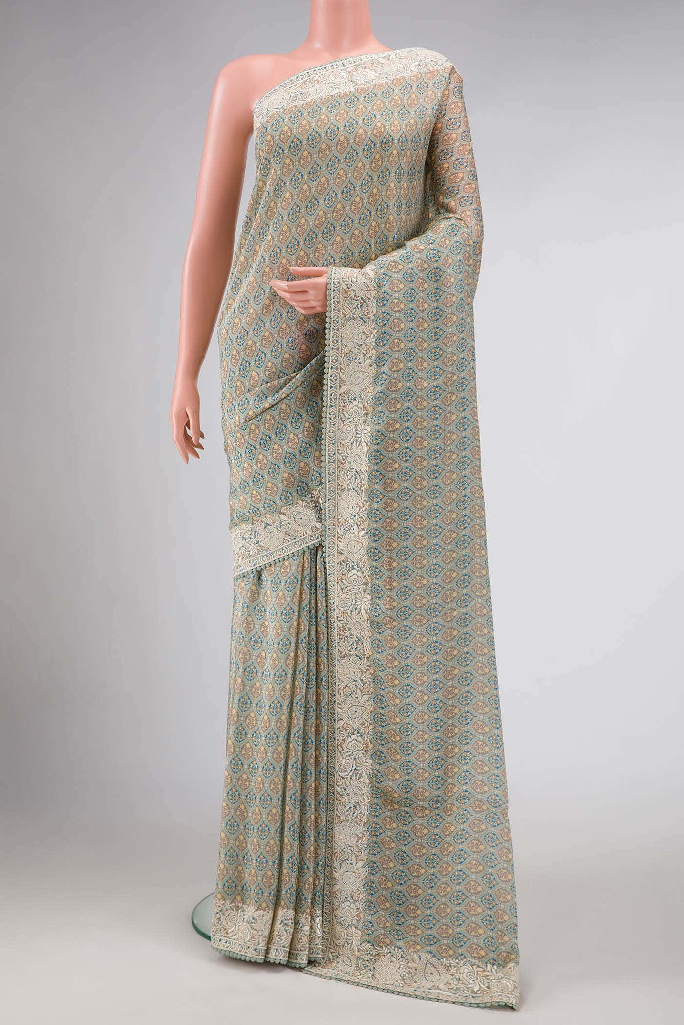 Light Blue Satin Crepe Saree