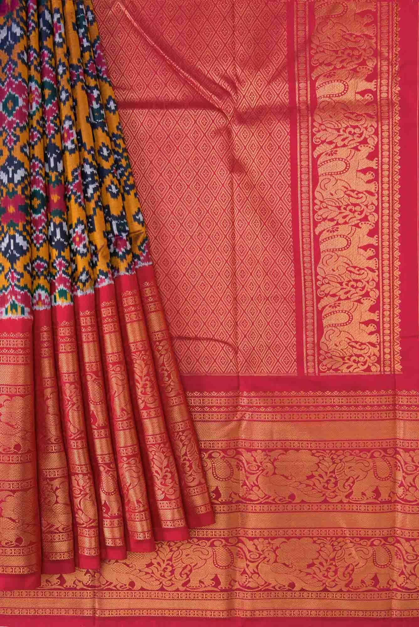 Royal Blue and Gold Dual Tone Double Ikat Saree