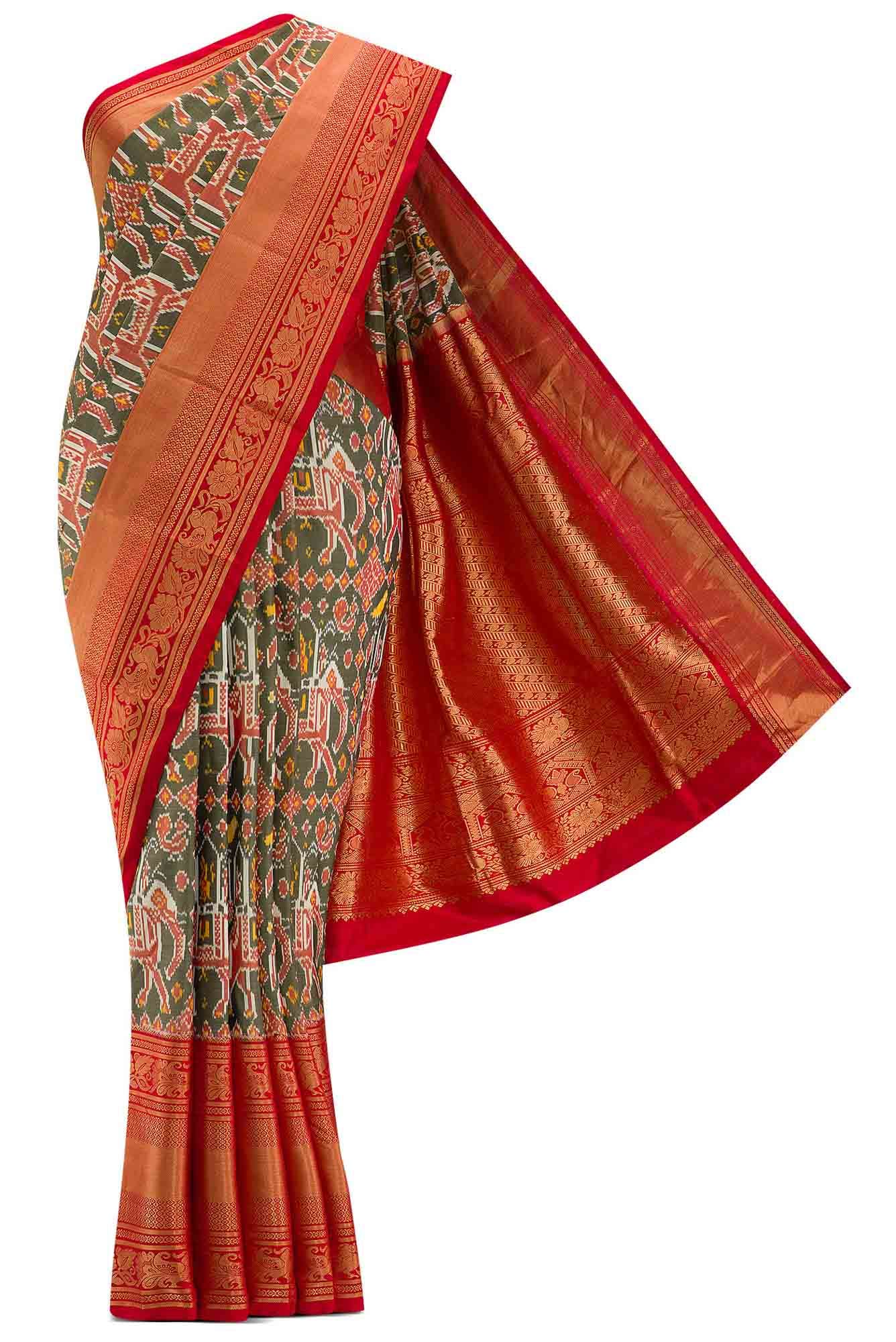 Green Dual Tone Double Ikat Saree