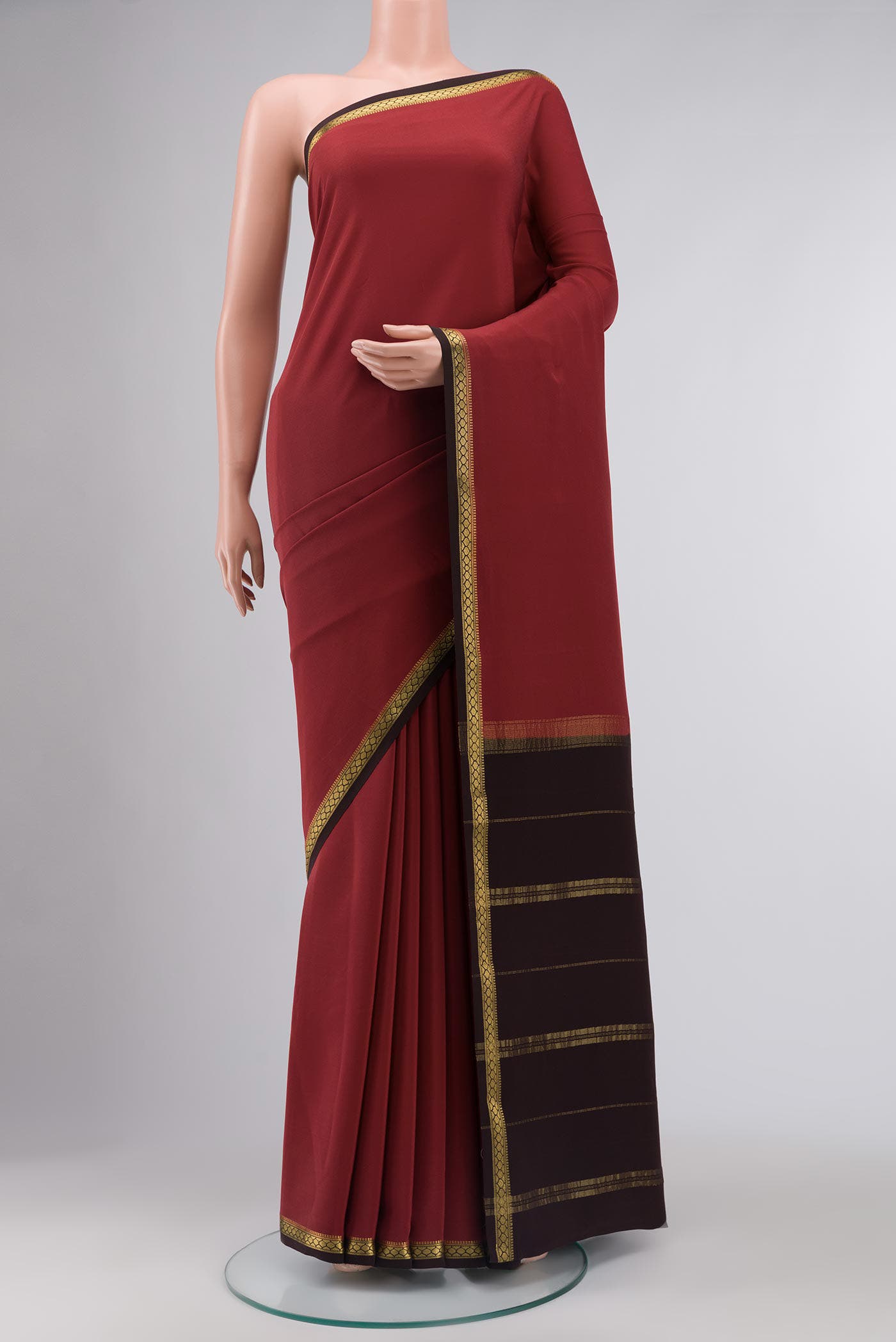 Pure Silk Pure Zari Maroon Mysore Crepe Saree