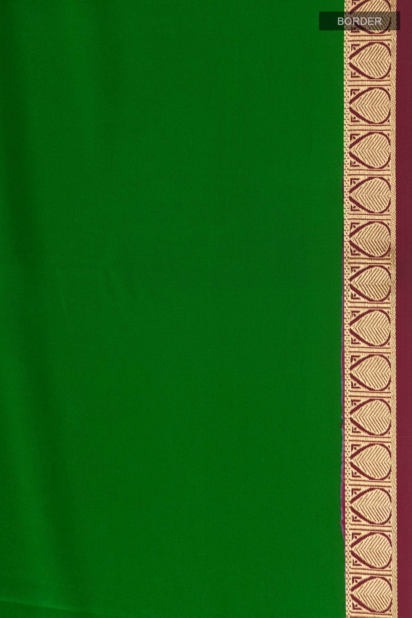 Pure Silk Pure Zari Green Mysore Crepe Saree