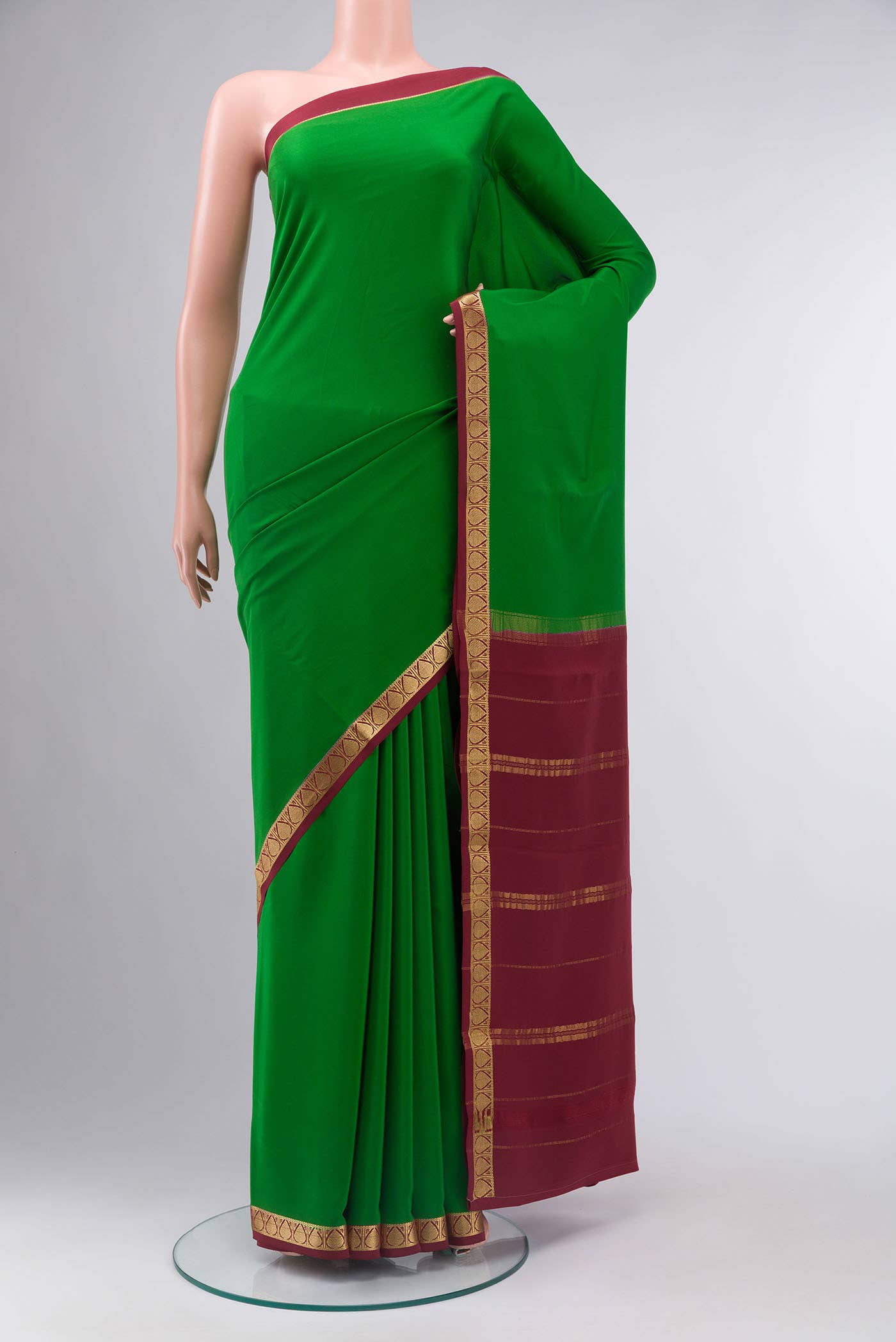 Pure Silk Pure Zari Green Mysore Crepe Saree