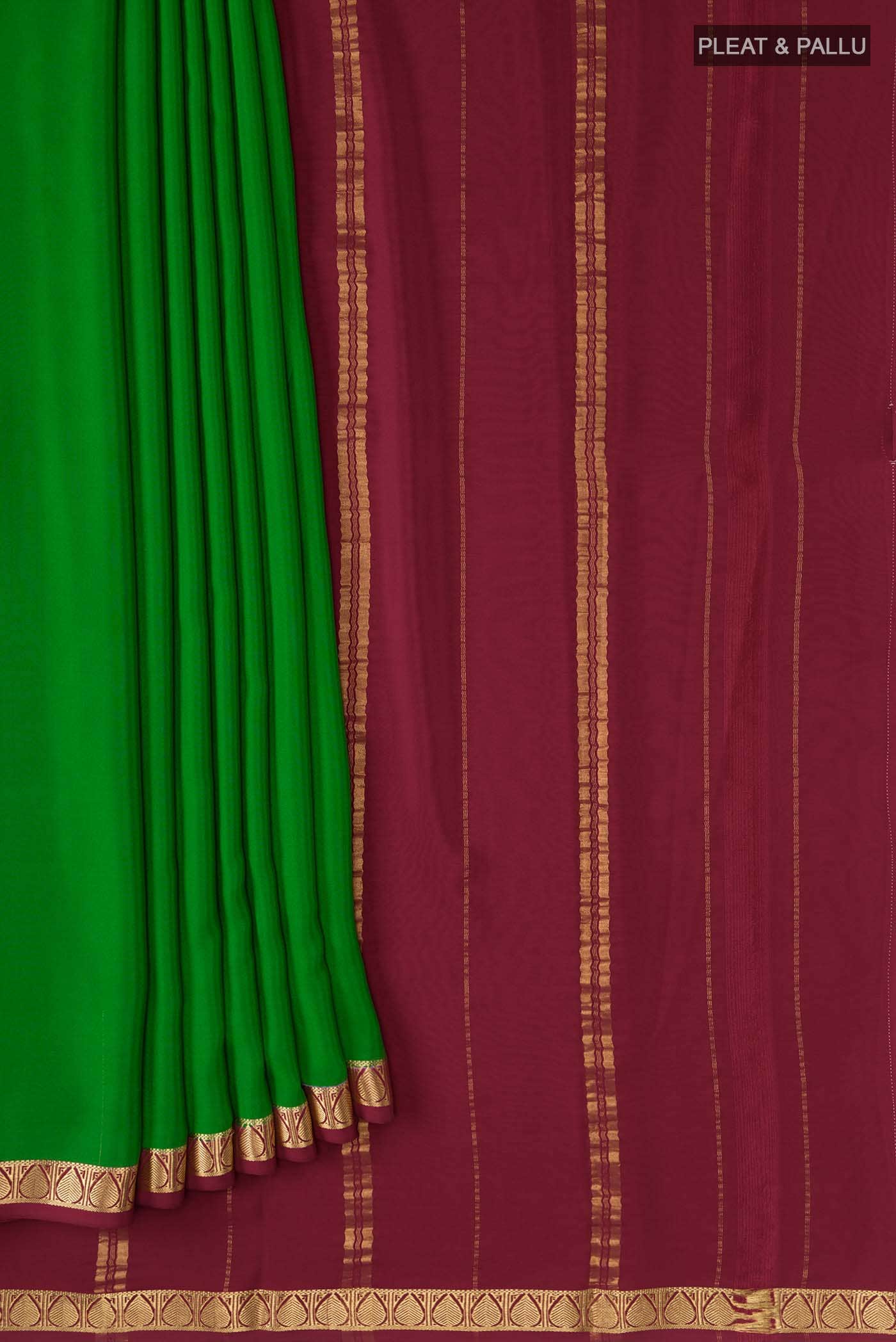 Pure Silk Pure Zari Green Mysore Crepe Saree