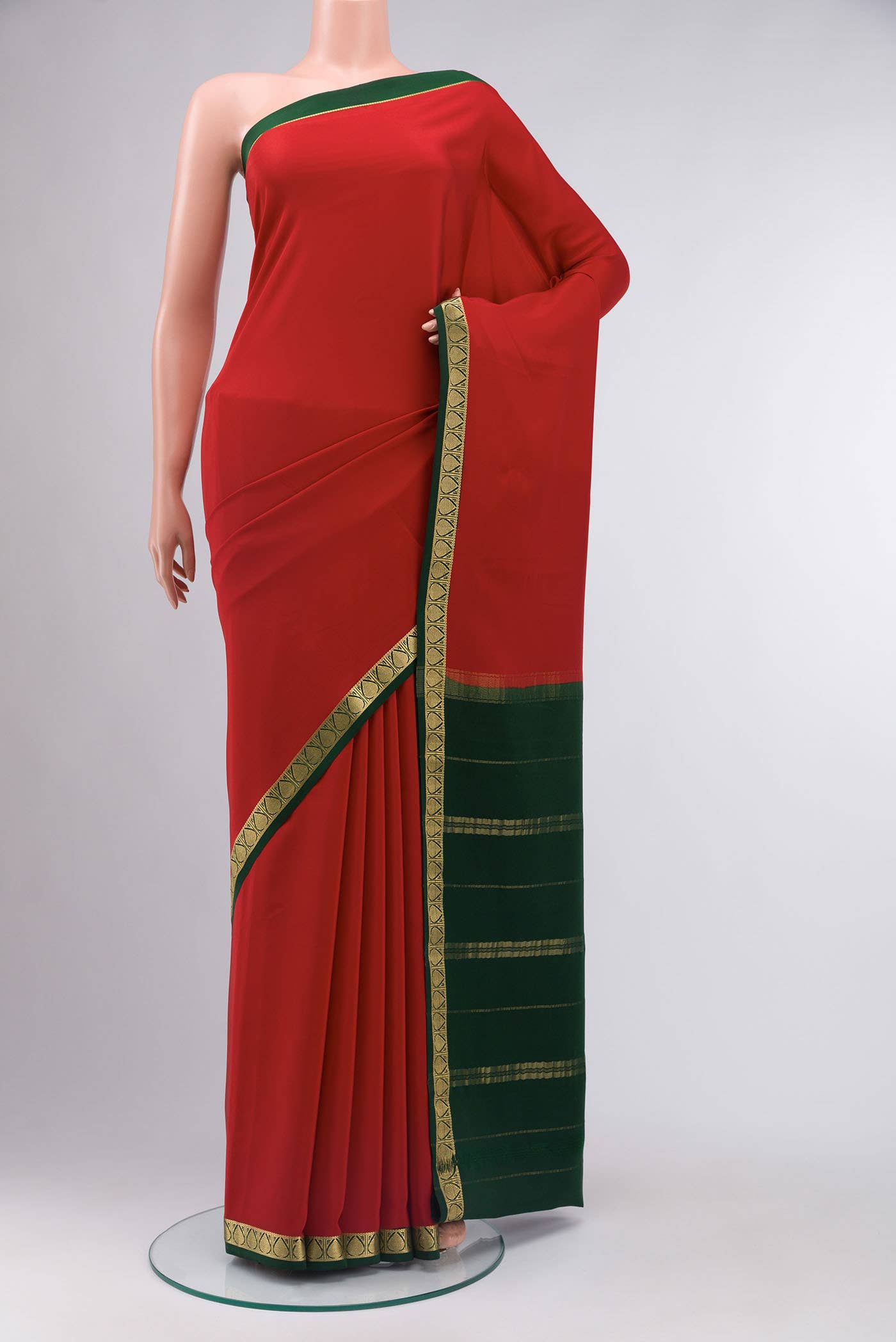 Pure Silk Pure Zari Red Mysore Crepe Saree