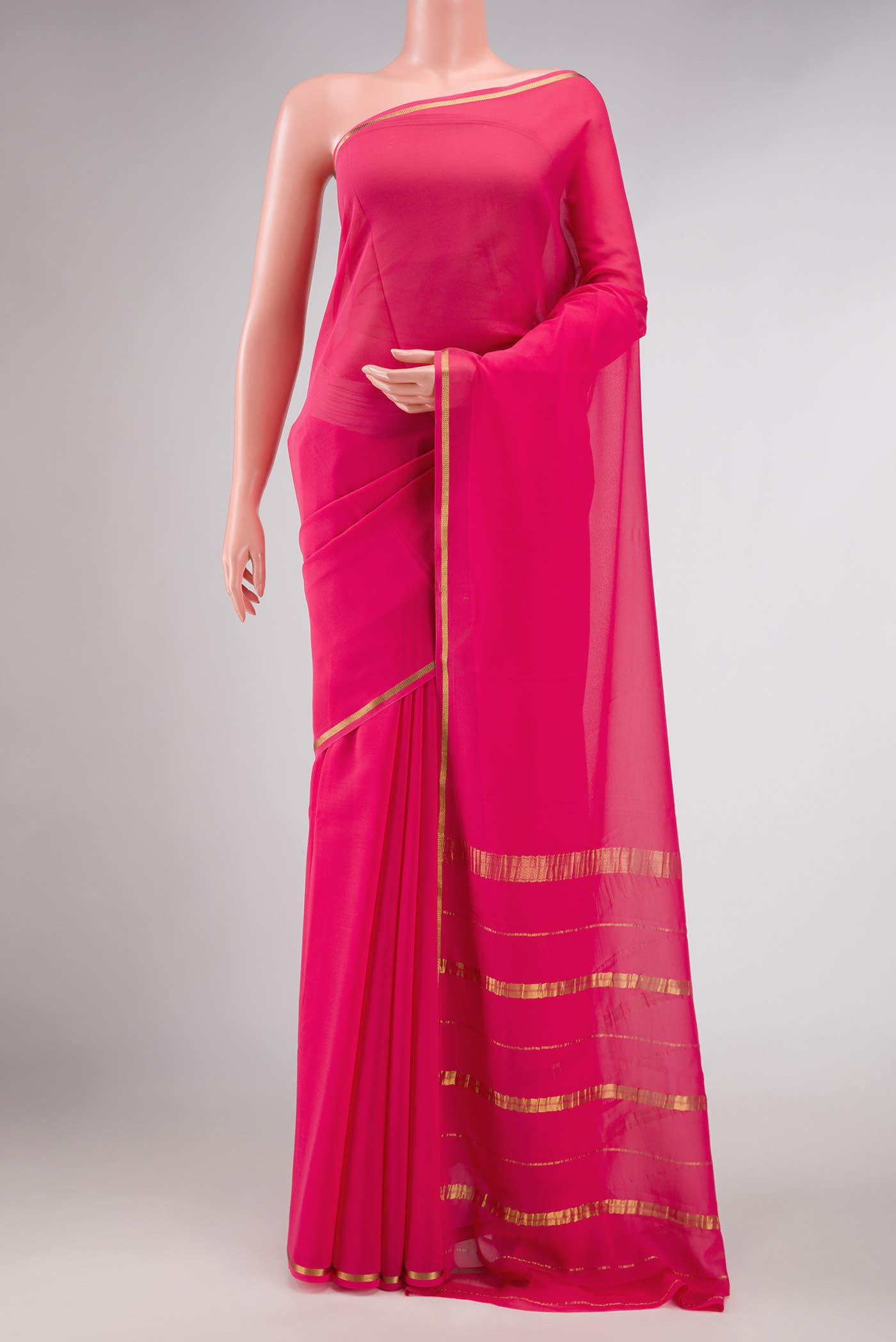 Pure Silk Pure Zari Pink Dual Tone Mysore Crepe Saree