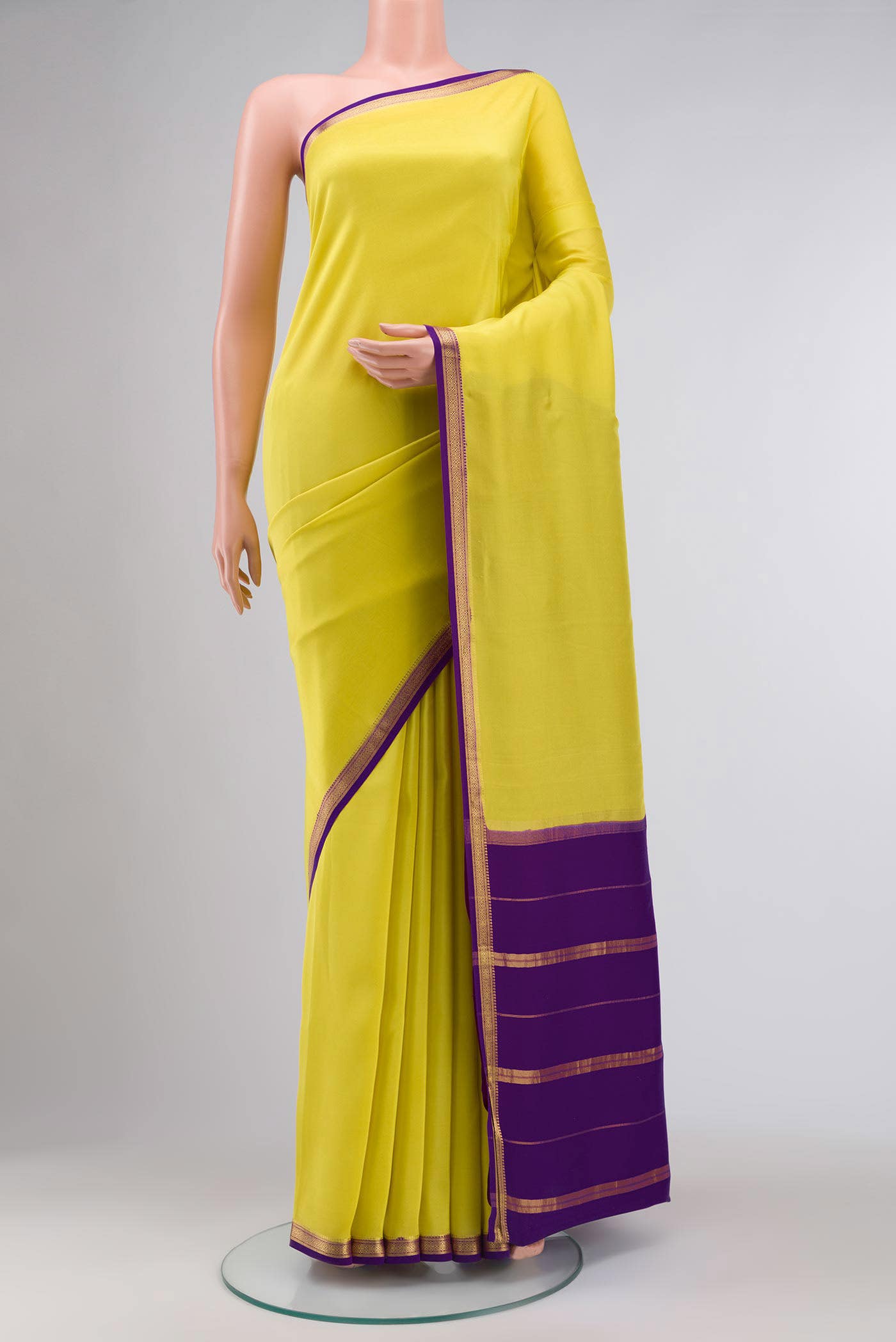 Pure Silk Pure Zari Yellow Mysore Crepe Saree