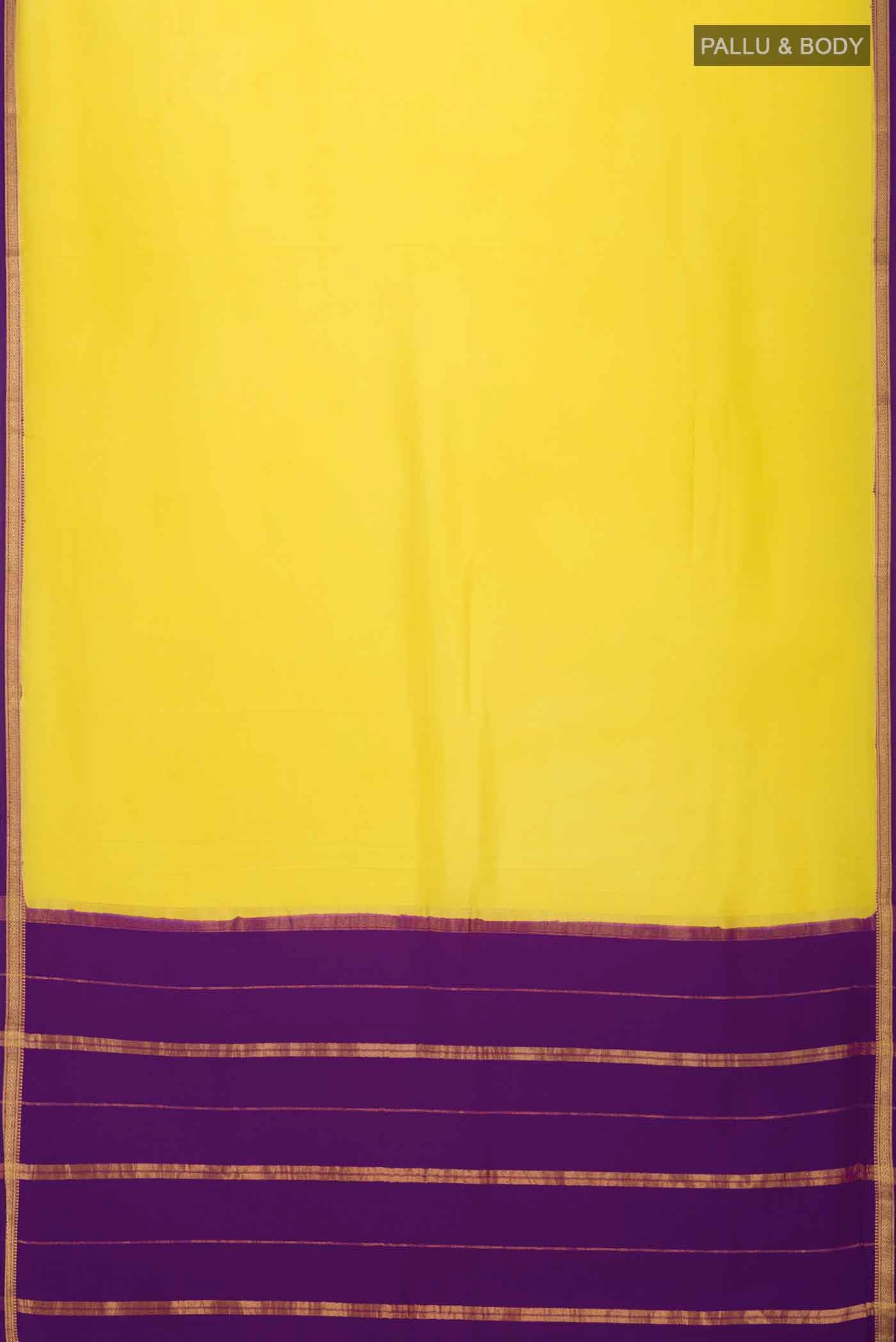 Pure Silk Pure Zari Yellow Mysore Crepe Saree