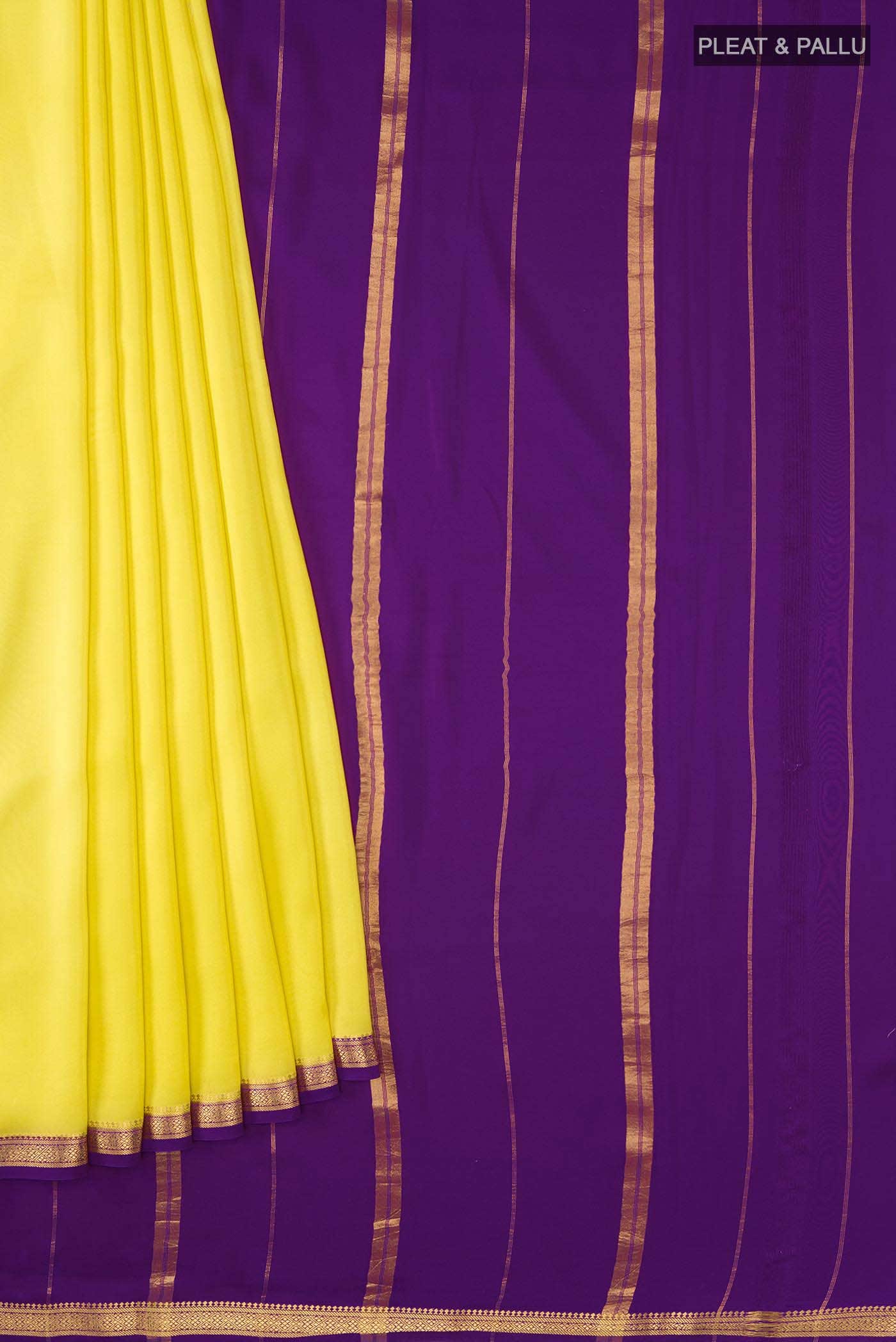 Pure Silk Pure Zari Yellow Mysore Crepe Saree