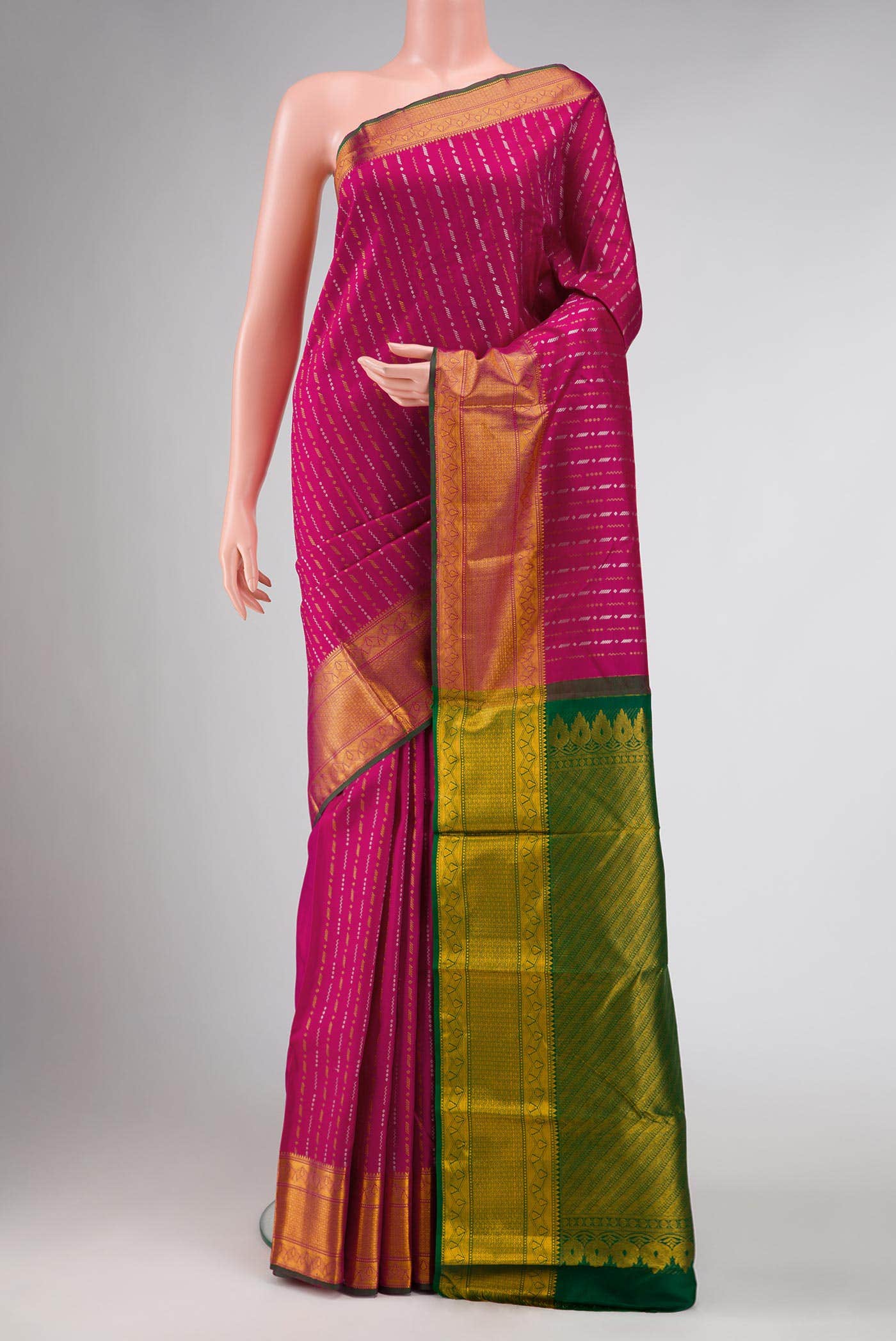 Dark Pink Dual Tone Kanchipuram Silk Saree
