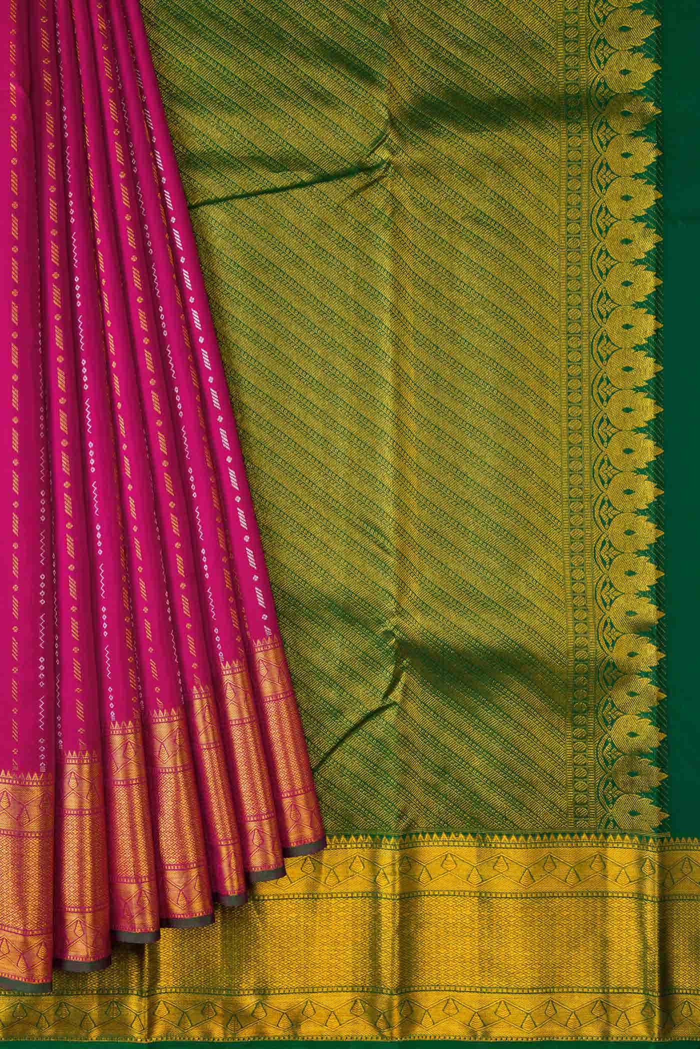 Dark Pink Dual Tone Kanchipuram Silk Saree