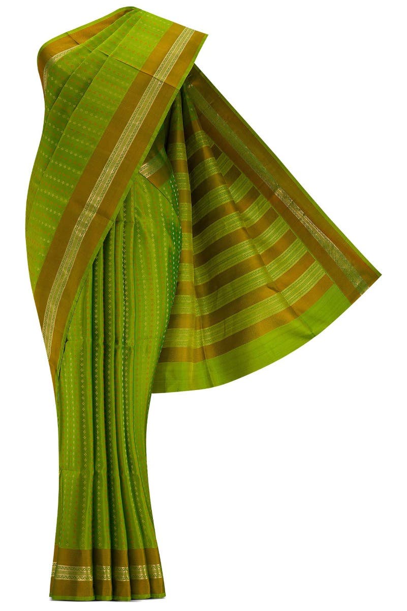 Parrot Green Dual Tone Soft Silk Saree