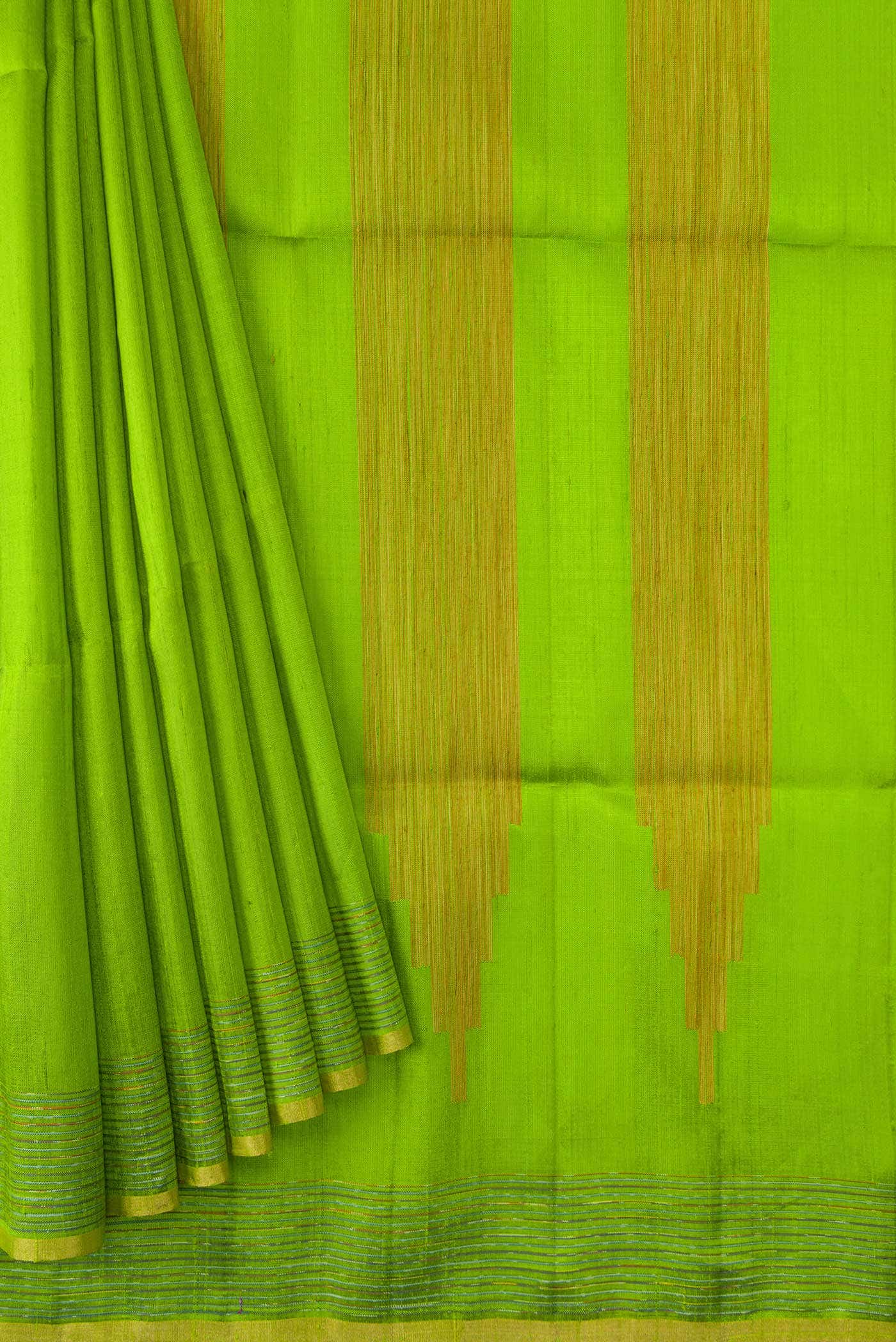 Parrot Green Raw Silk Saree