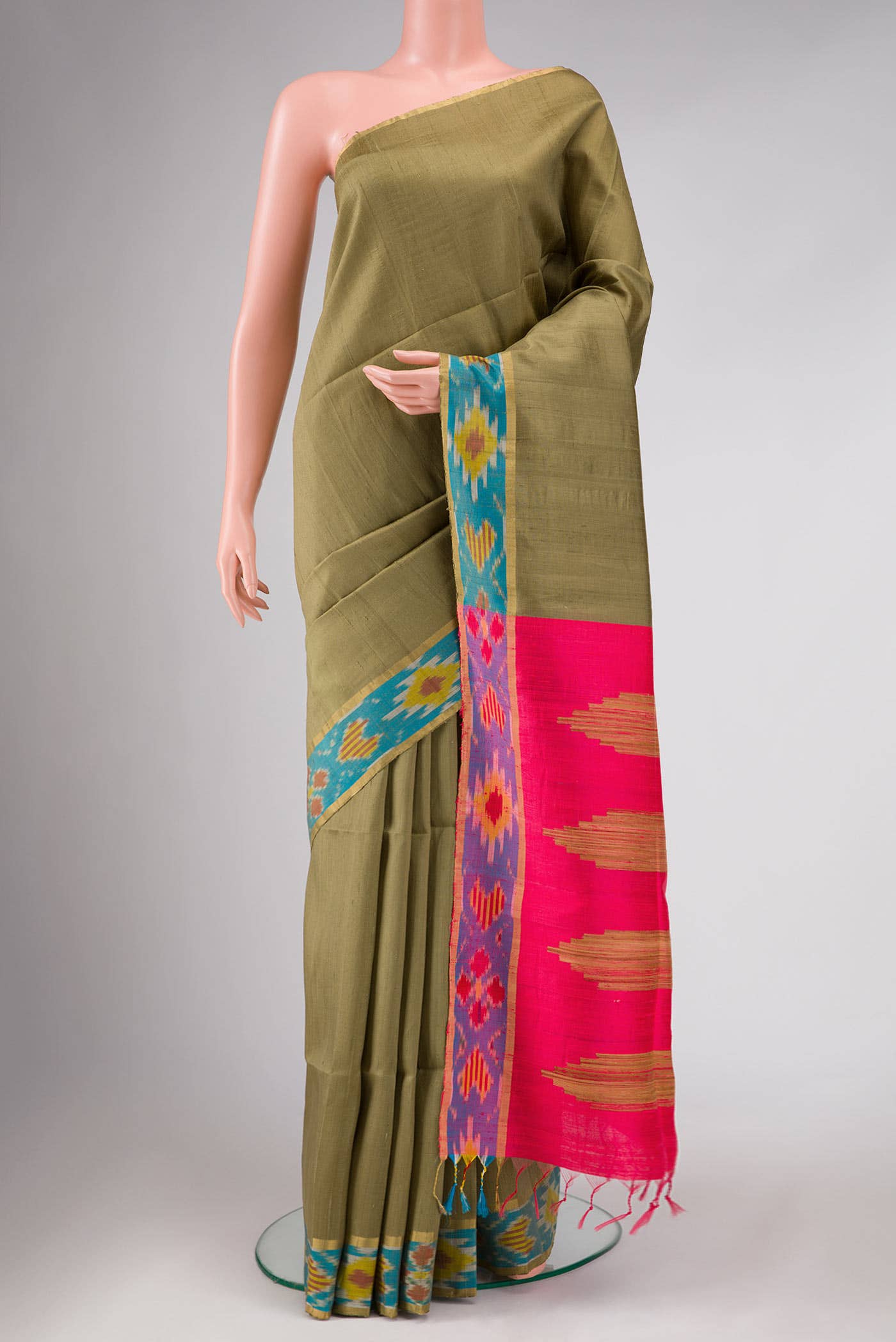 Mehandi Green Dual Tone Raw Silk Saree