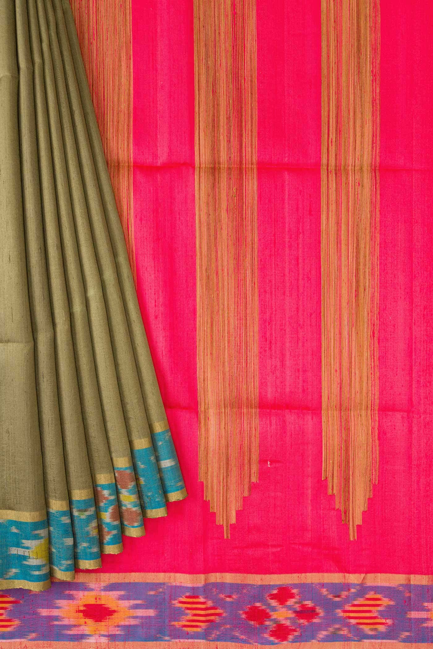 Mehandi Green Dual Tone Raw Silk Saree