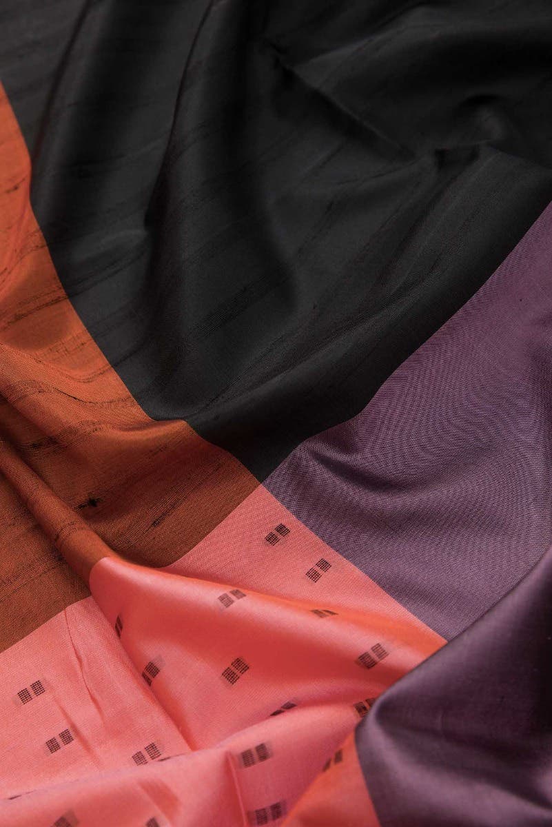 Mustard|Pink|Peach and Black Dual Tone Soft Silk Saree