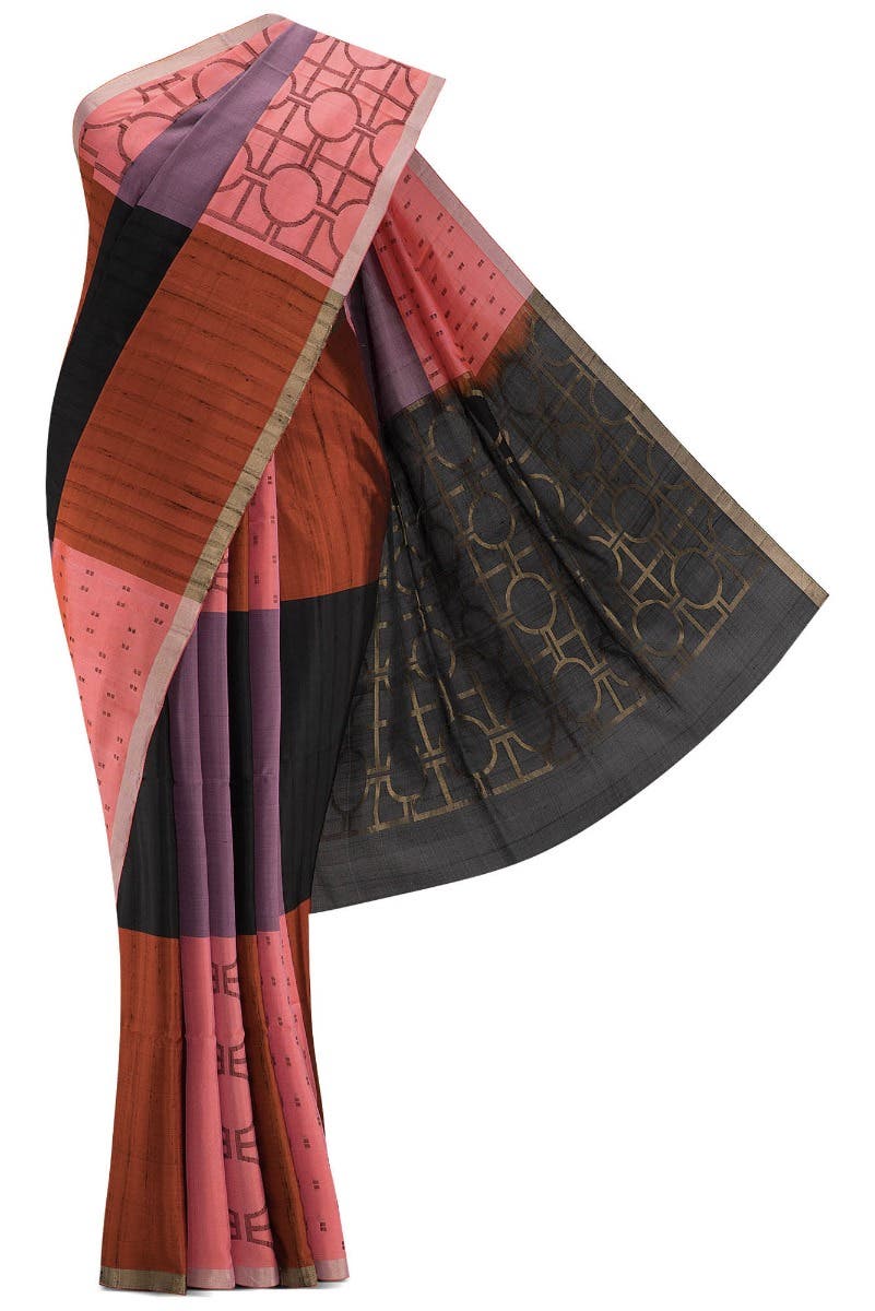 Mustard|Pink|Peach and Black Dual Tone Soft Silk Saree