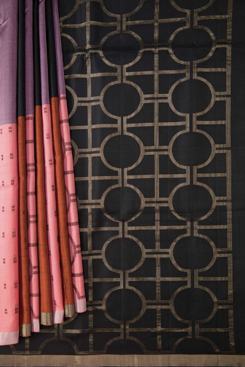 Mustard|Pink|Peach and Black Dual Tone Soft Silk Saree