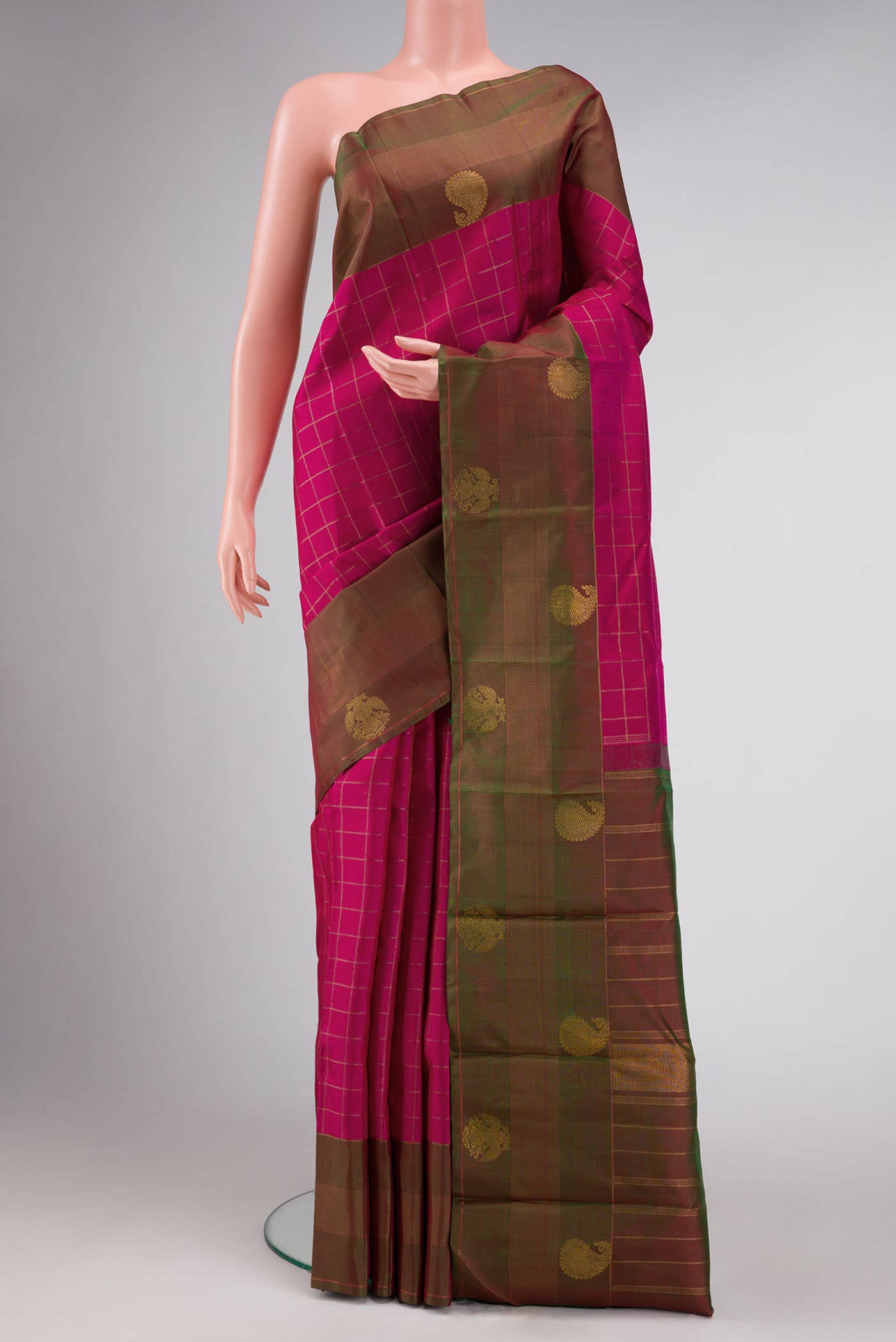 Pure Silk Pure Zari Pink Dual Tone Kanchipuram Saree