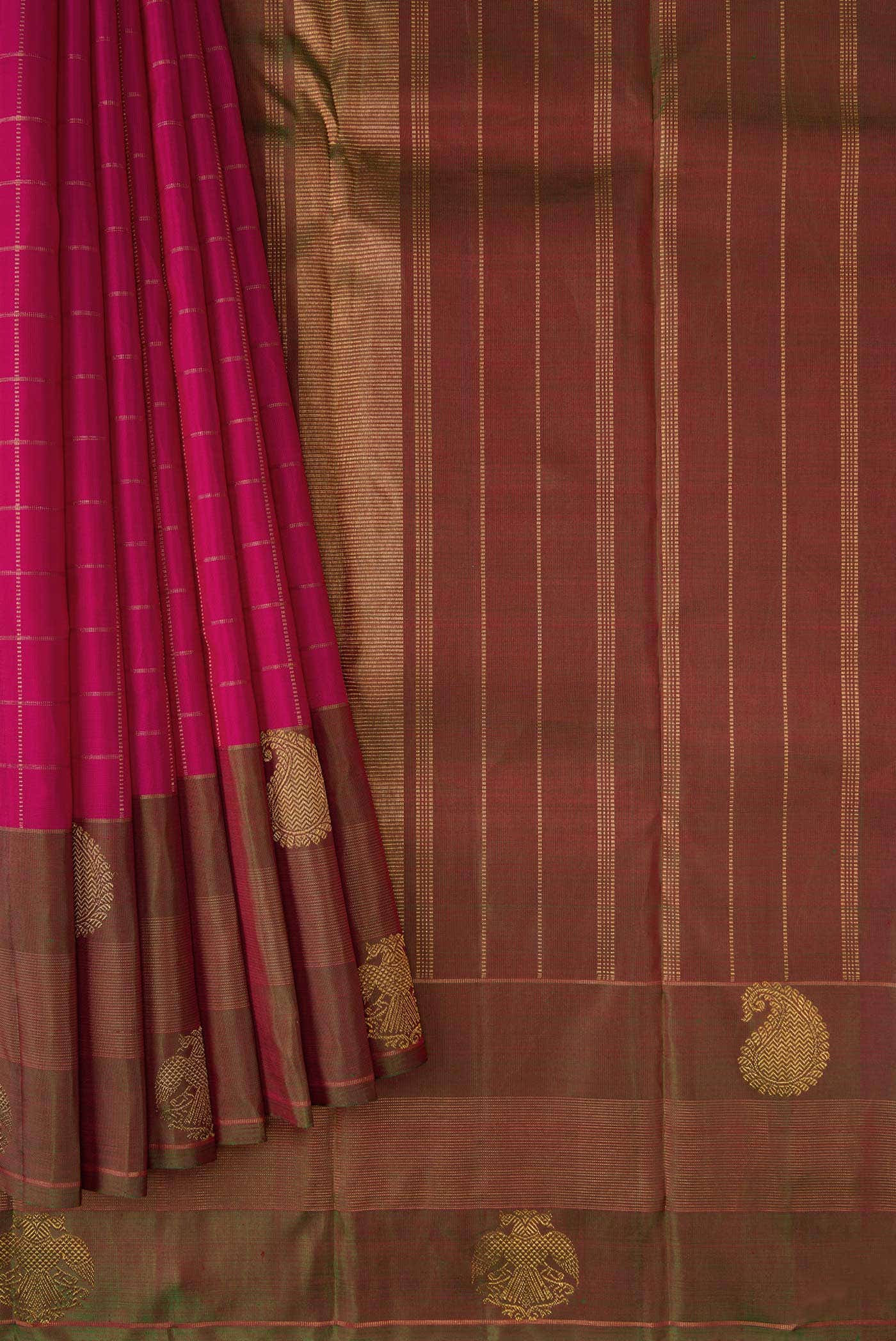 Pure Silk Pure Zari Pink Dual Tone Kanchipuram Saree