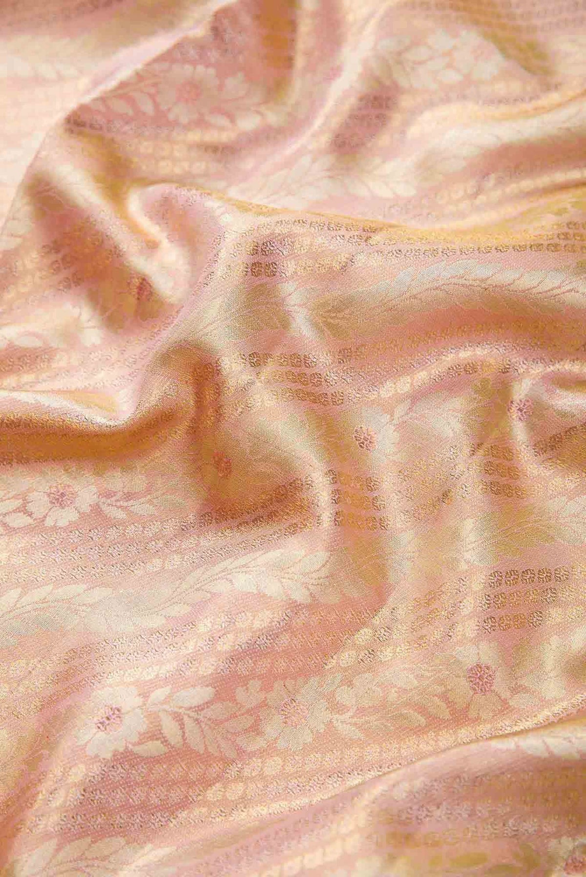 Rose Gold Dual Tone Kanjivaram Tissue Silk Saree