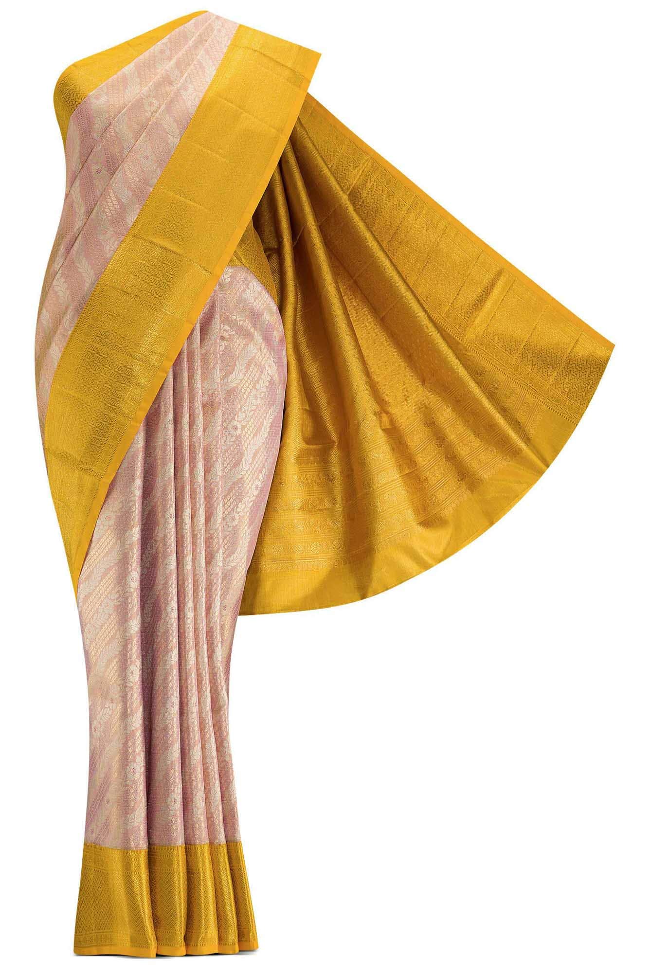 Rose Gold Dual Tone Kanjivaram Tissue Silk Saree