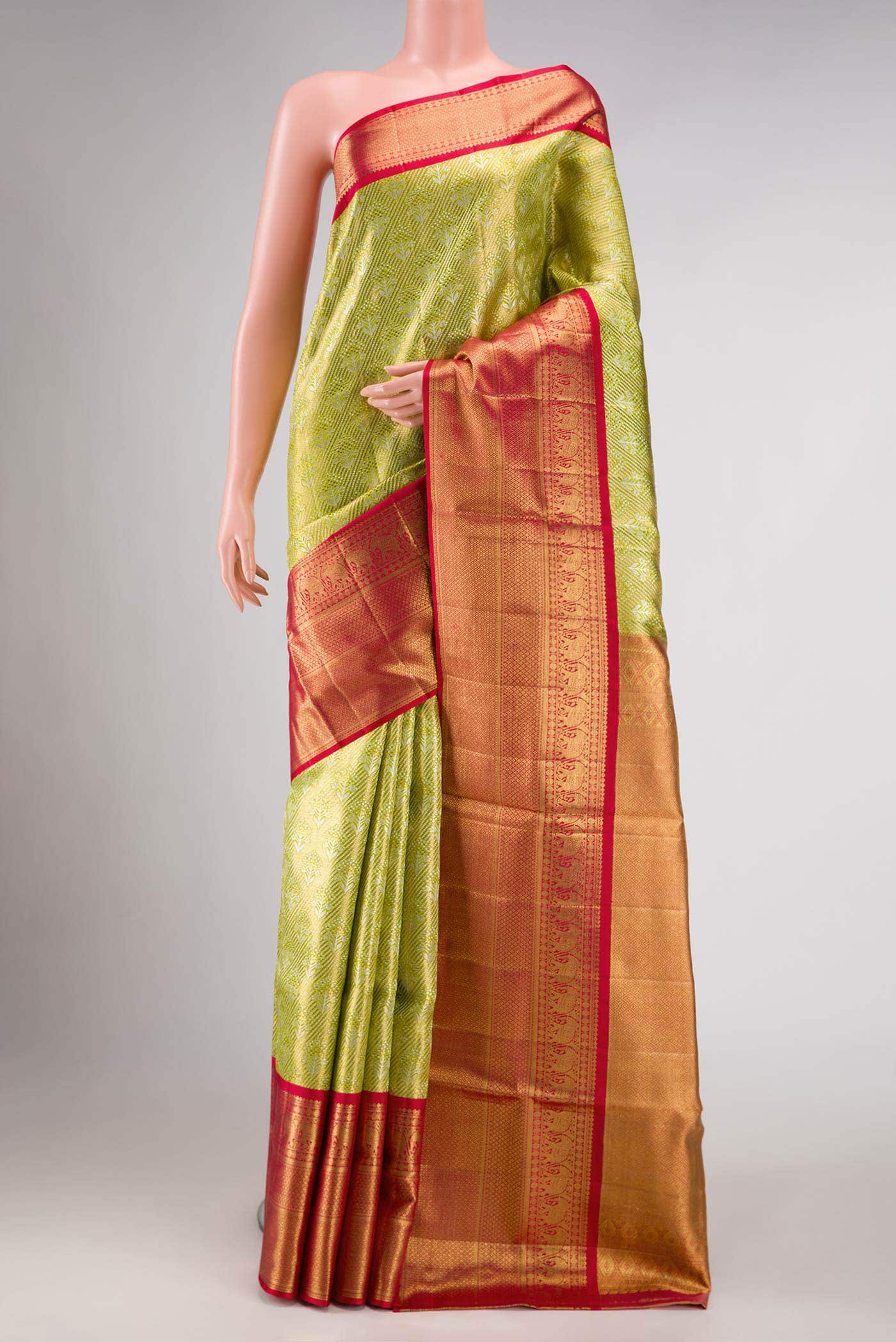 Light Green Dual Tone Kanchipuram Tissue Silk Saree