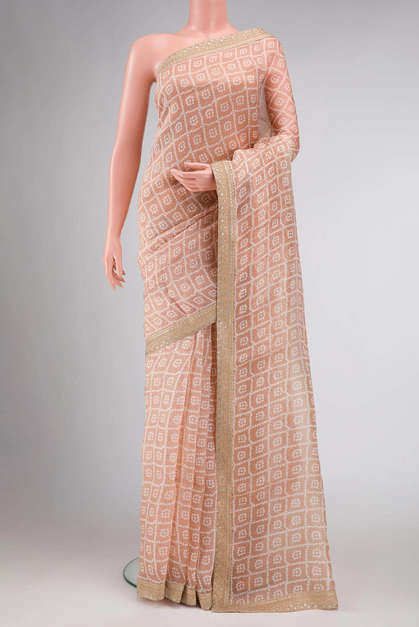 Golden Peach Organza Silk Saree