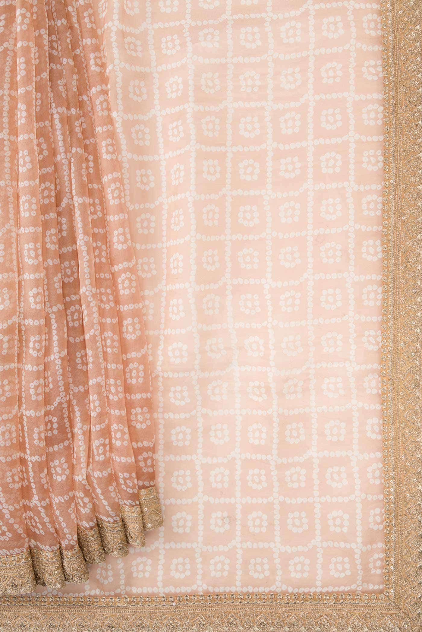 Golden Peach Organza Silk Saree