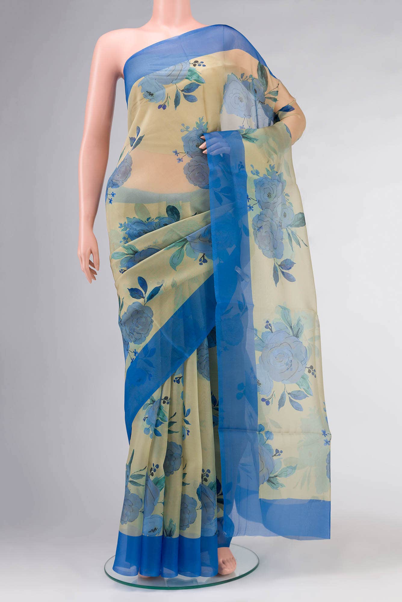 Beige Organza Silk Saree