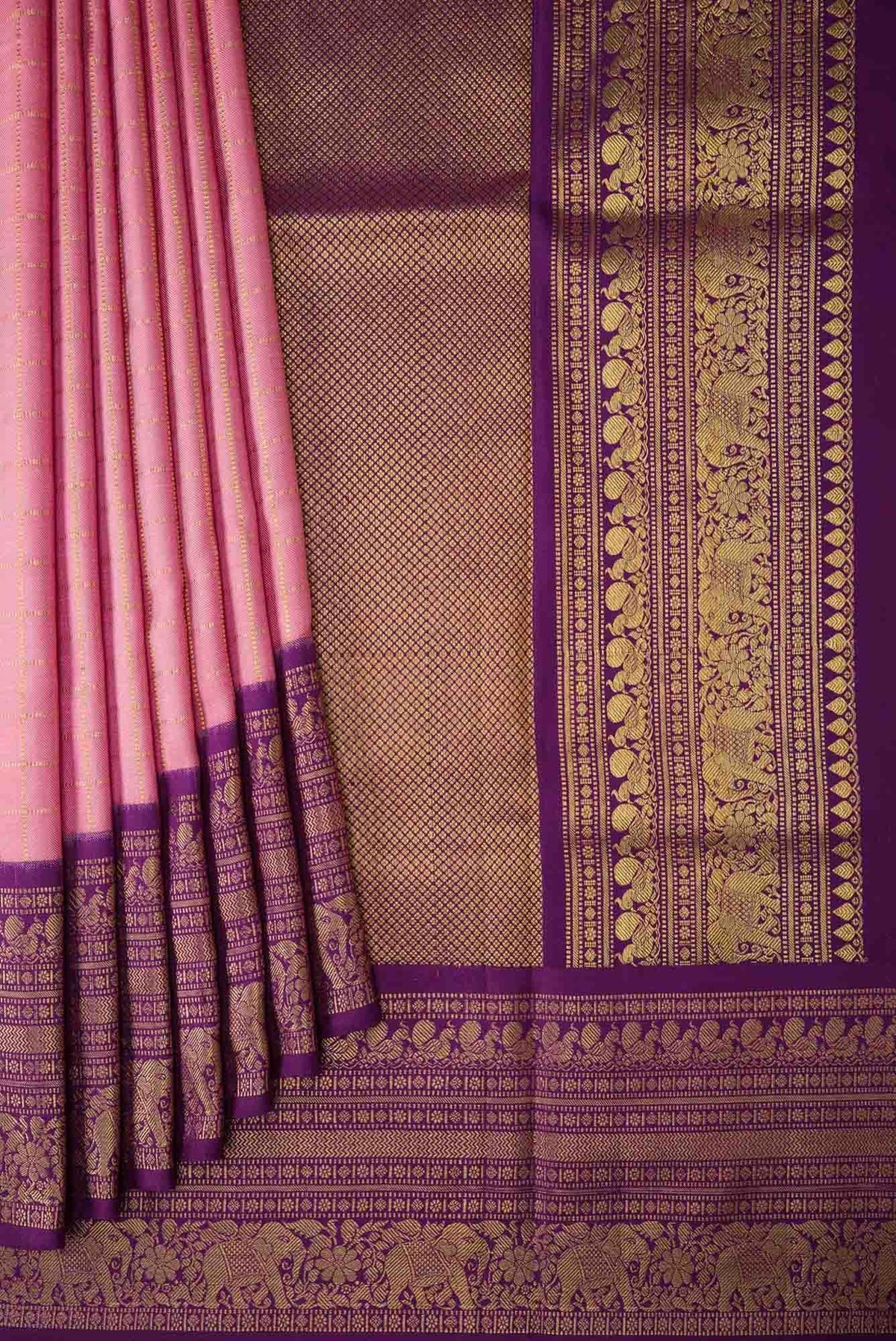 Rose pink Kanjivaram Silk Saree